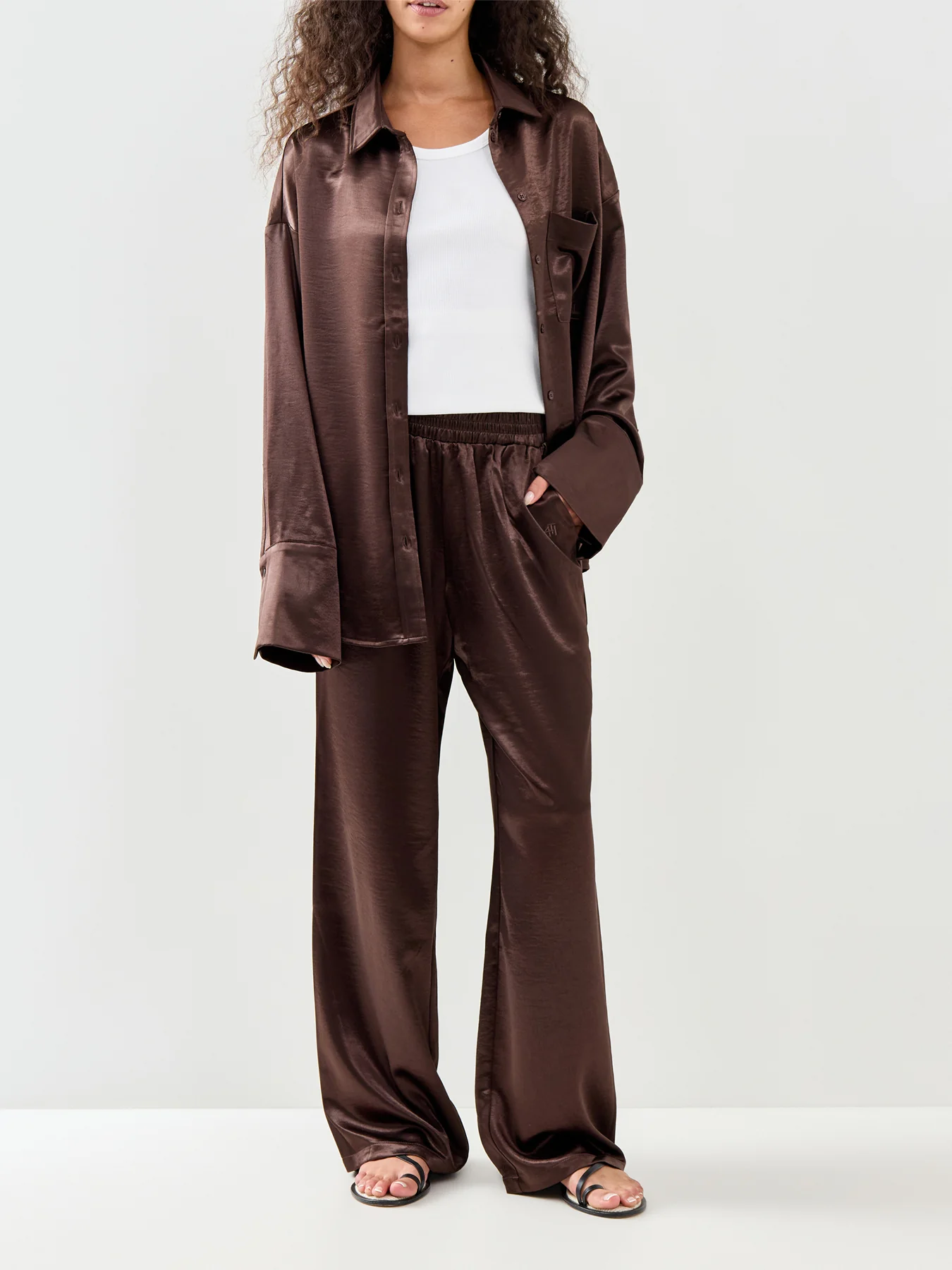 Zelda Satin Shirt Brown - Image 2