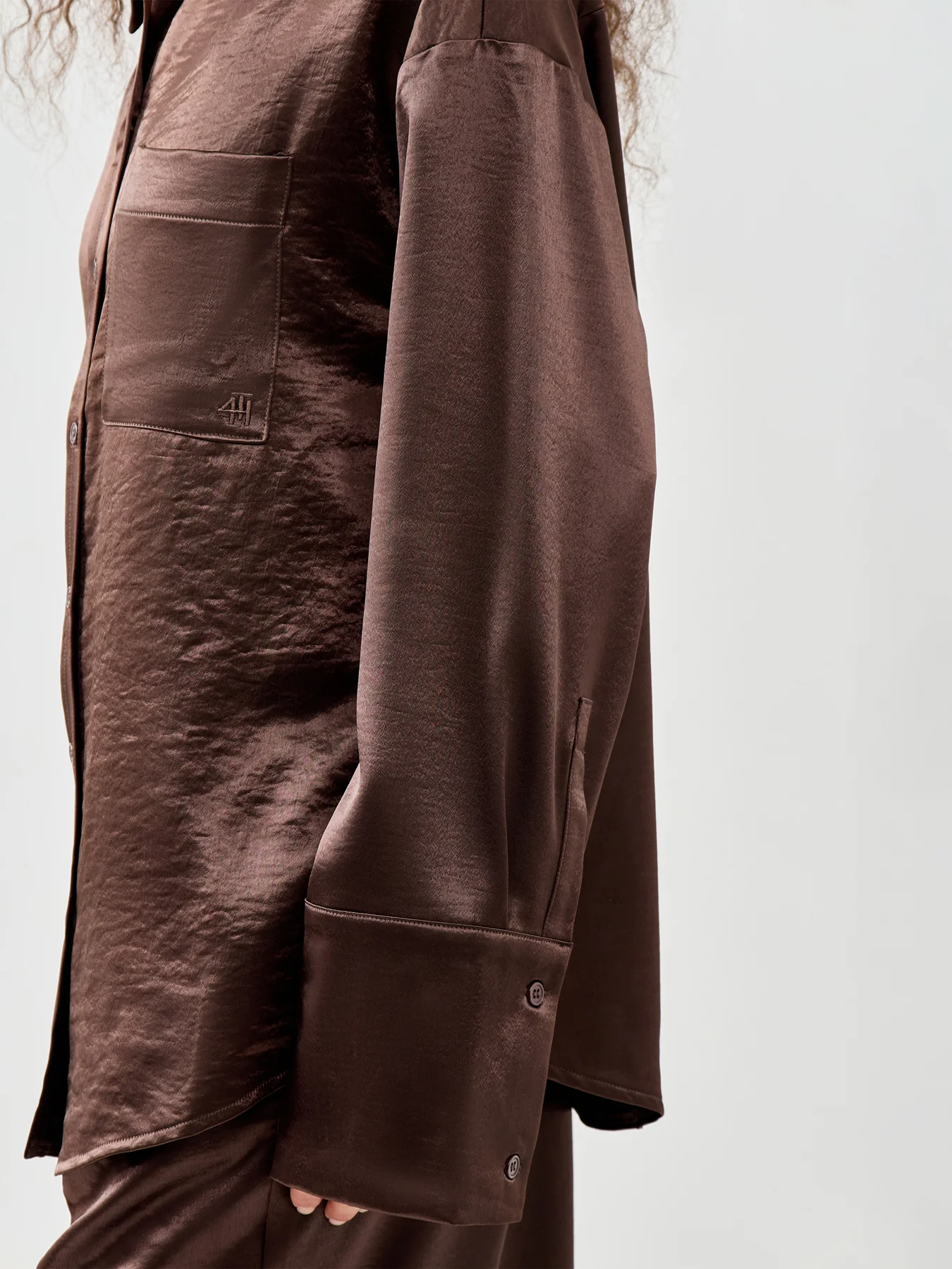 Zelda Satin Shirt Brown - Image 3