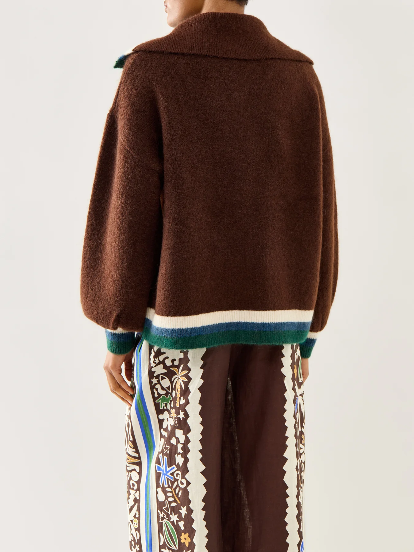 Maroc Zip Up Knit Cardigan Chocolate - Image 5