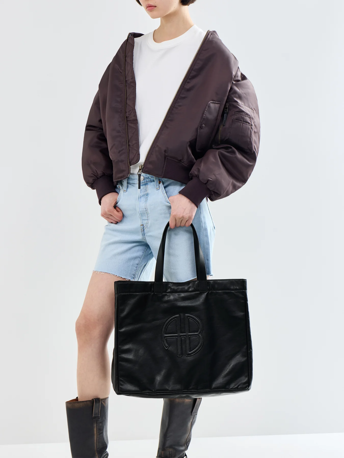 Large Rio Recycled Leather Tote Bag Black - Image 2