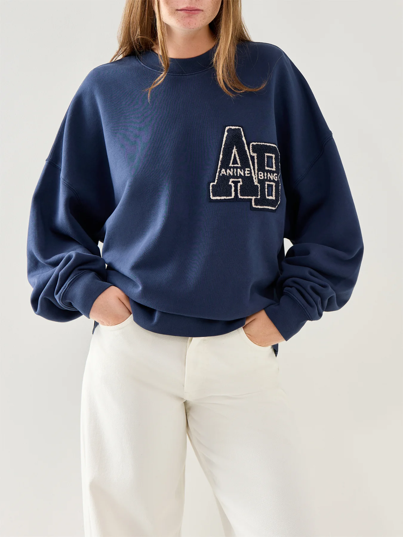 Miles Oversized Sweatshirt Letterman Cotton Dark Blue - Image 4