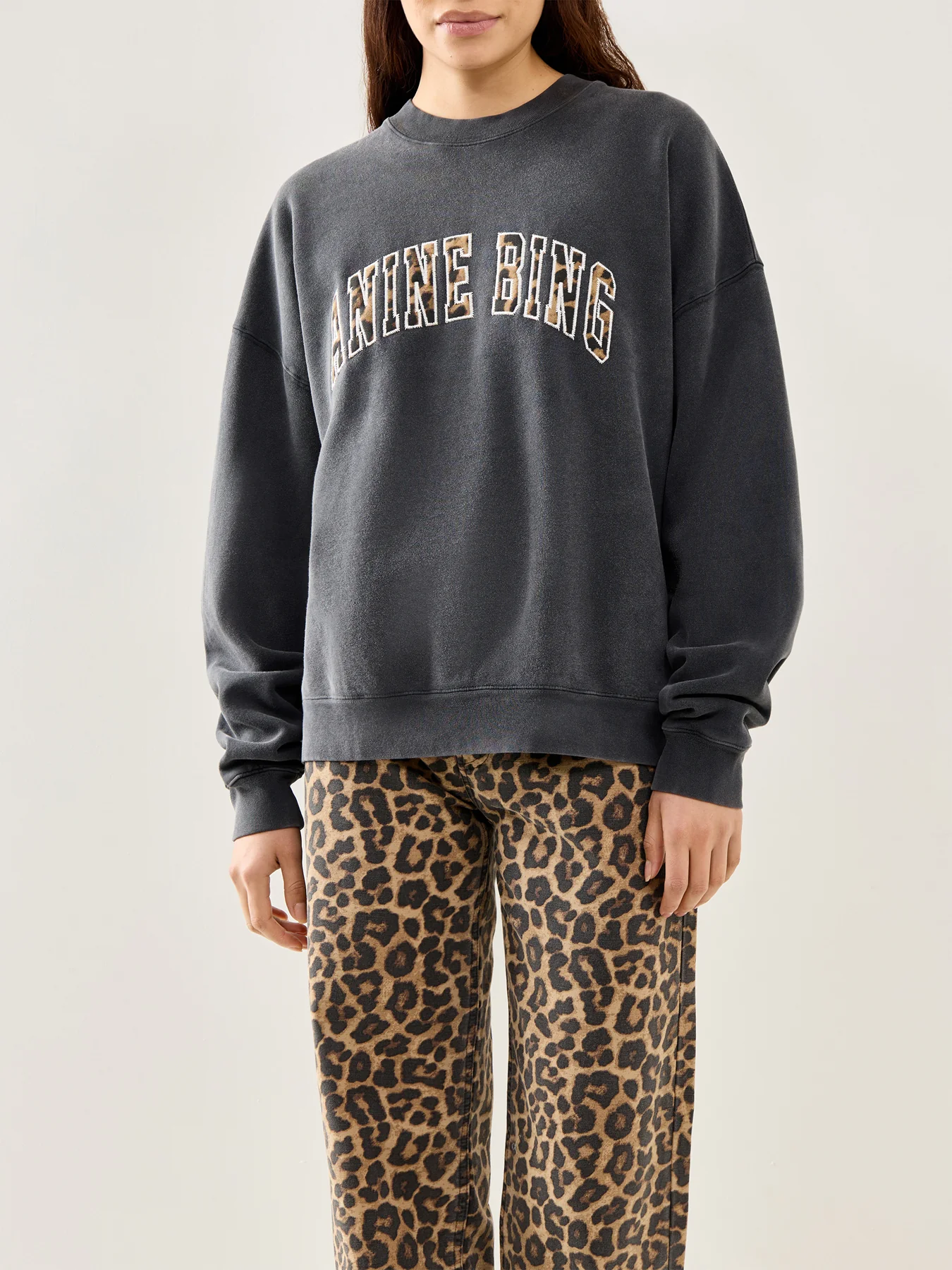 Miles Logo Leopard Print Cotton Sweatshirt Black - Image 4