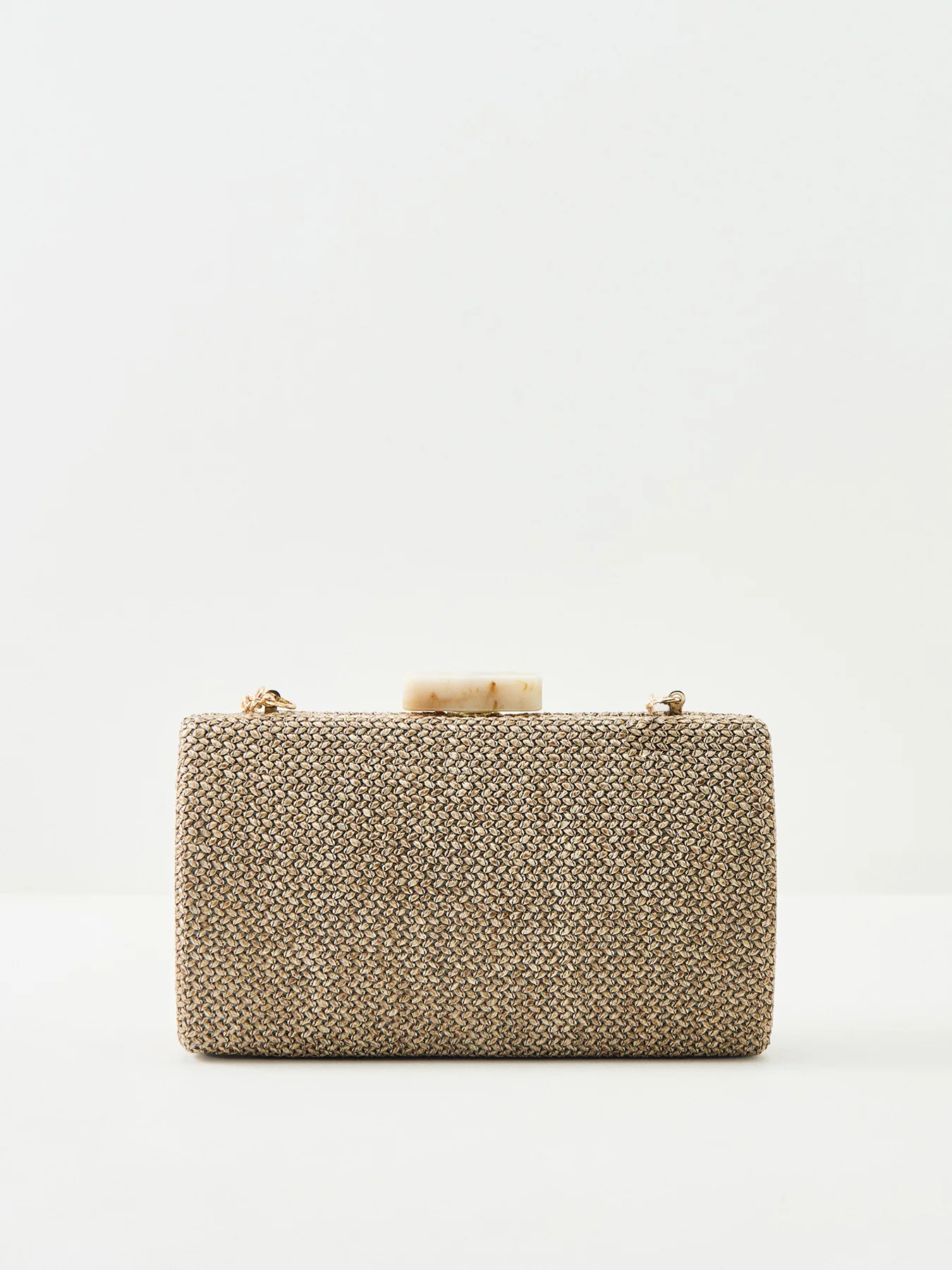 Raffia Clutch Bag with Chain - Image 3
