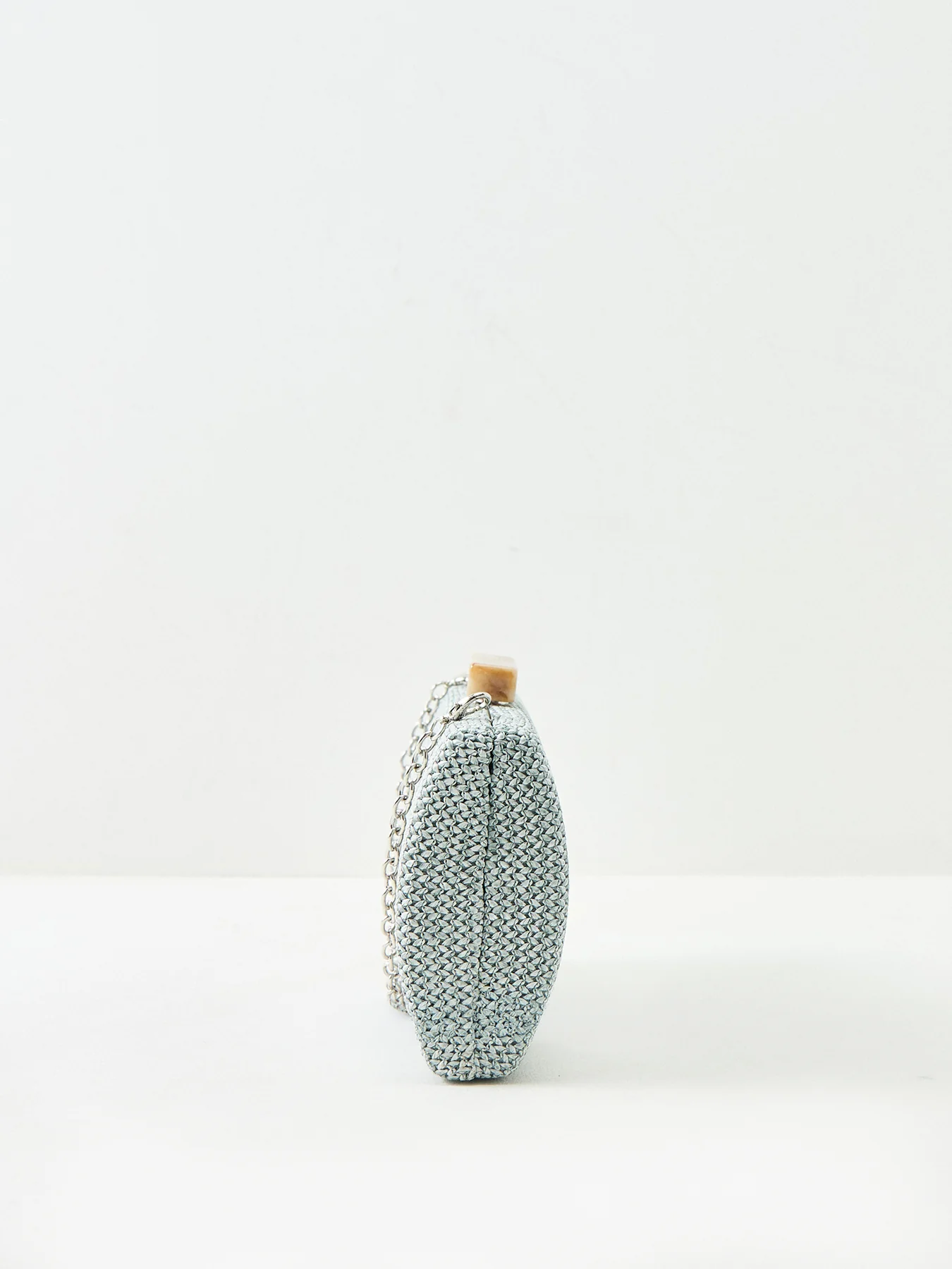 Raffia Clutch Bag with Chain Blue - Image 4