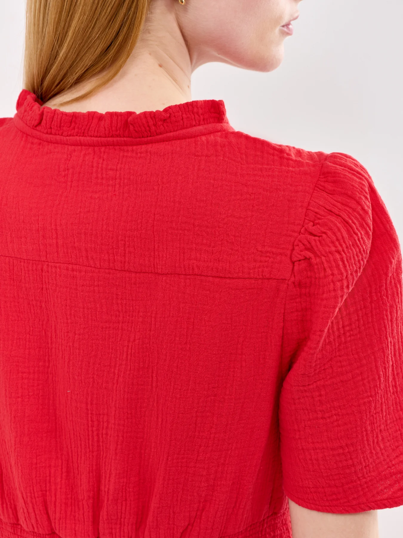 Esha Organic Cotton Cheesecloth Midi Dress Red - Image 3