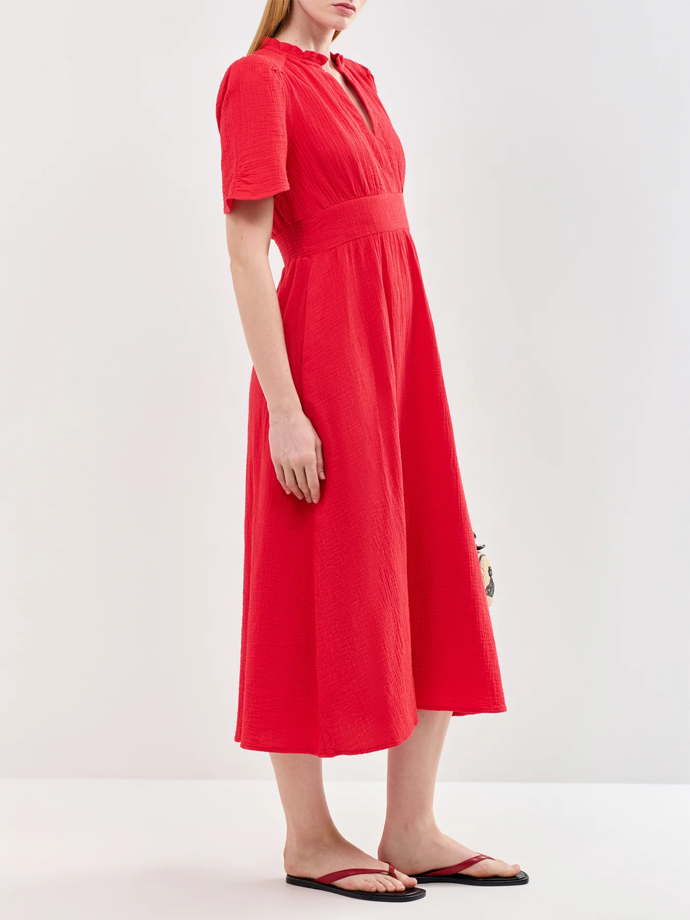Esha Organic Cotton Cheesecloth Midi Dress Red - Image 4