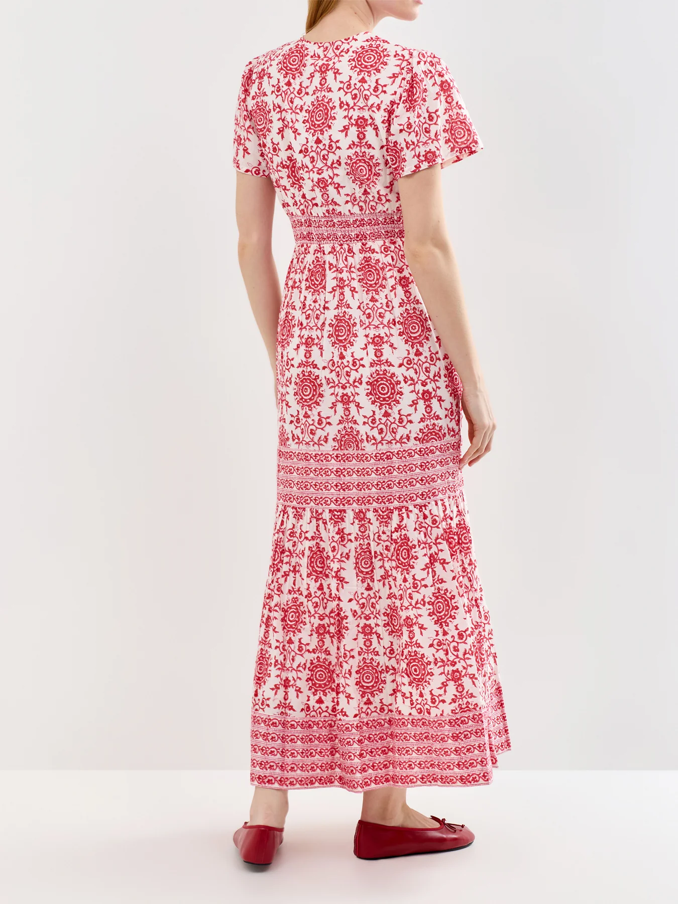 Pippa Organic Cotton Block Print Maxi Dress Red - Image 5