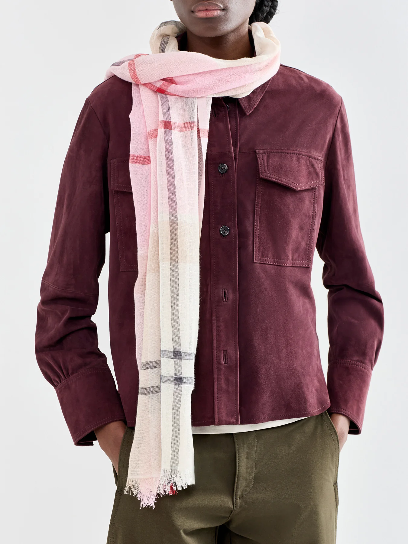 Barbour Abigail Tartan Scarf Pink - Image 2