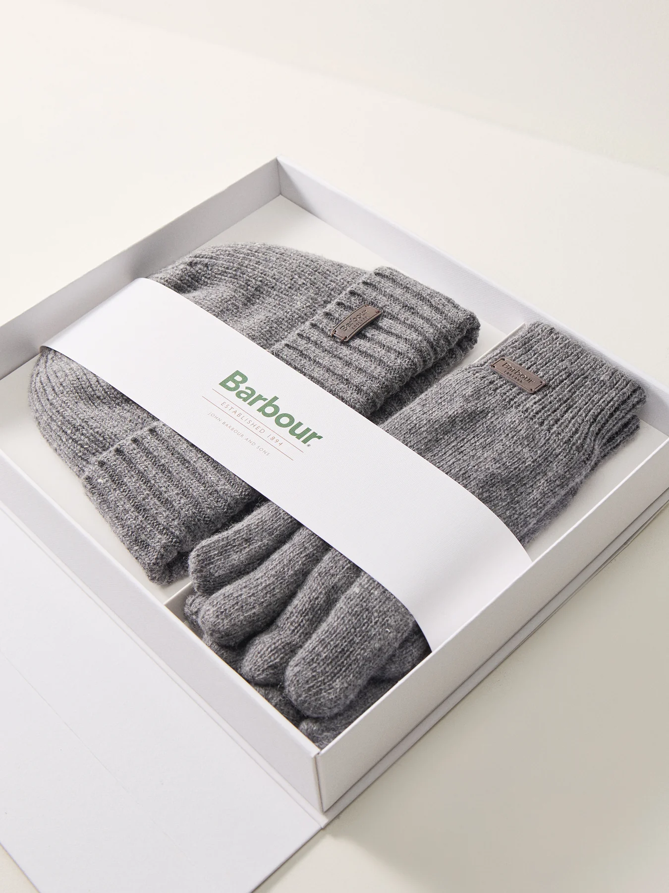 Barbour Carlton Beanie & Gloves Gift Set Grey - Image 3