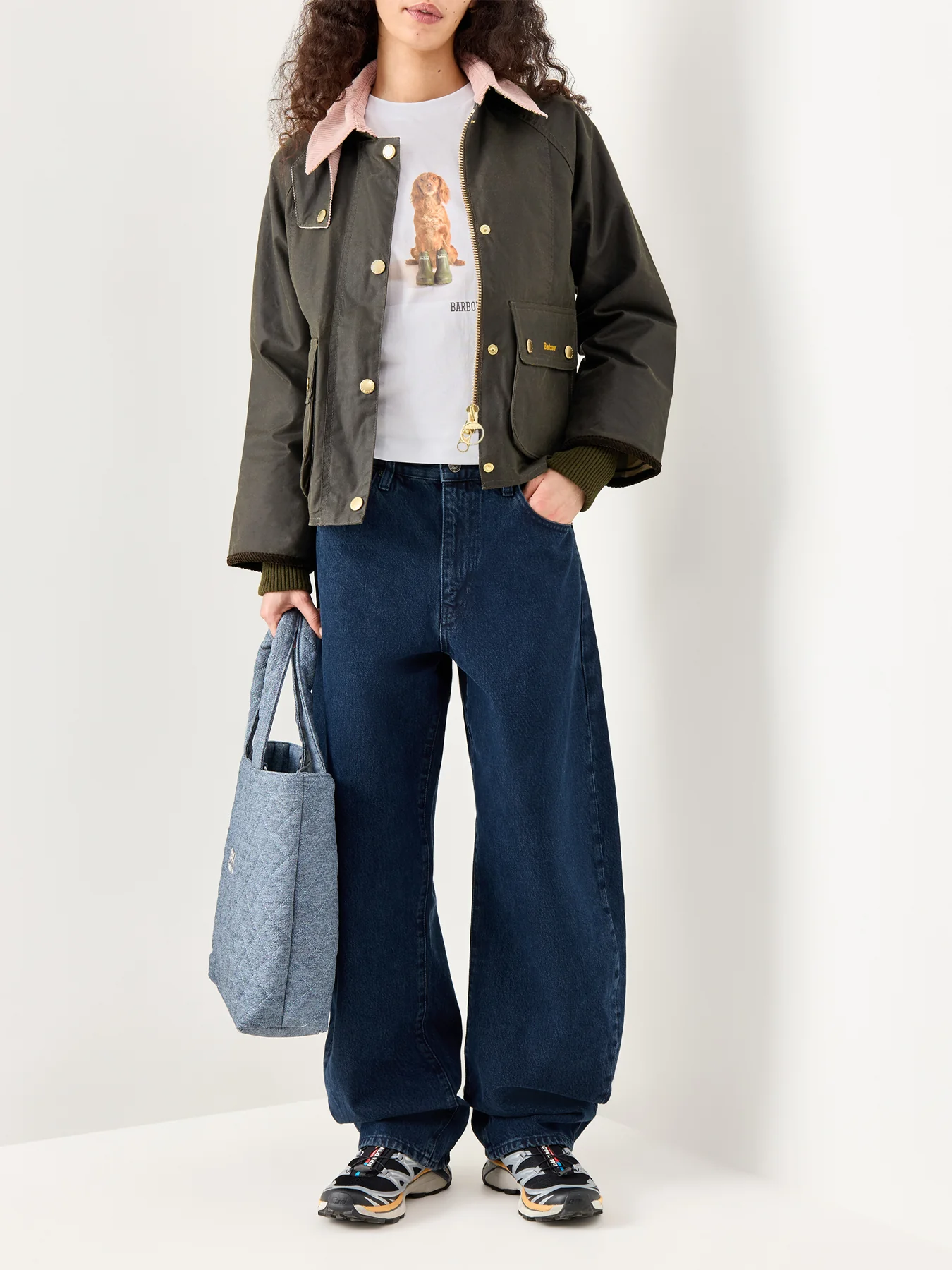 Cropped Beadnell Wax Jacket Olive Green - Image 2
