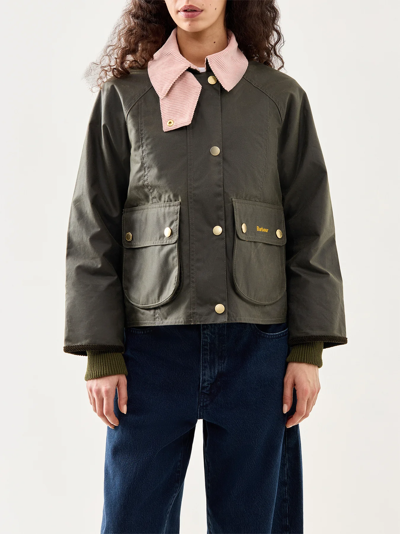Cropped Beadnell Wax Jacket Olive Green - Image 4