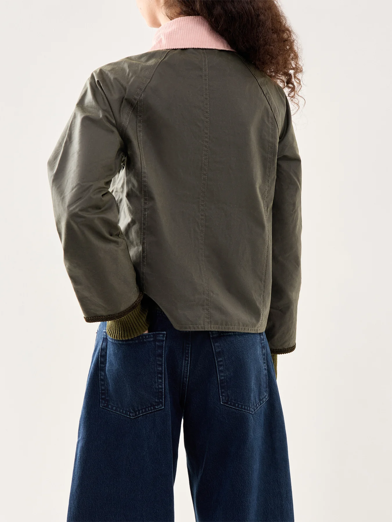 Cropped Beadnell Wax Jacket Olive Green - Image 5