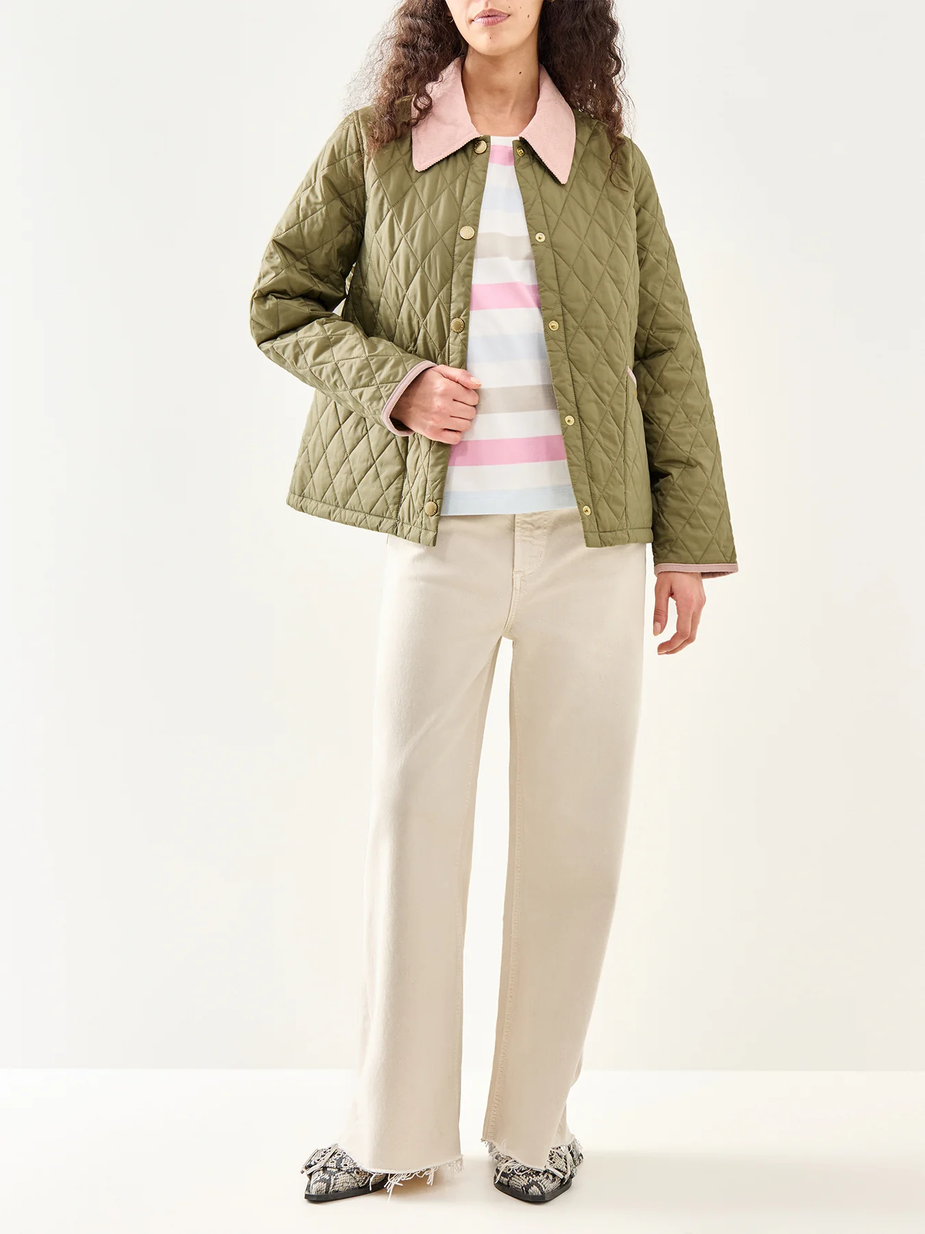 Icons Cropped Liddesdale Quilted Jacket Olive Green - Image 2