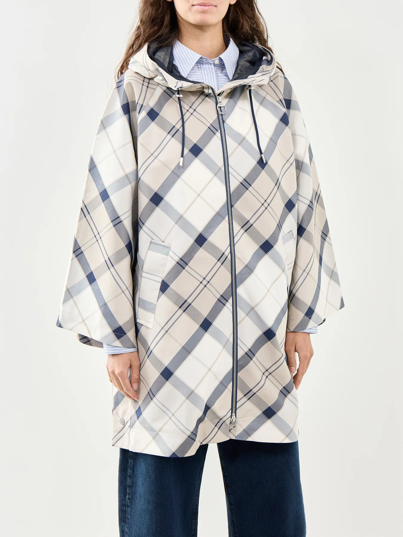 Kinsale Tartan Showerproof Cape Navy - Image 3