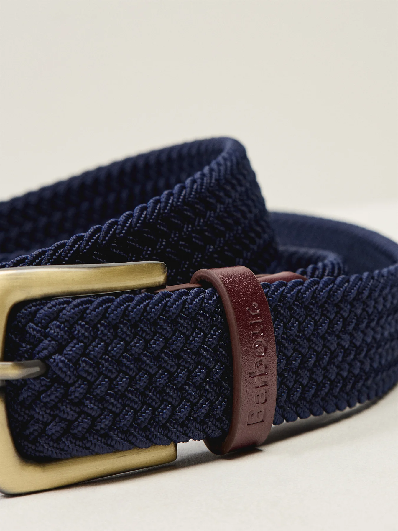 Barbour Stretch Webbing Leather Belt Navy - Image 3