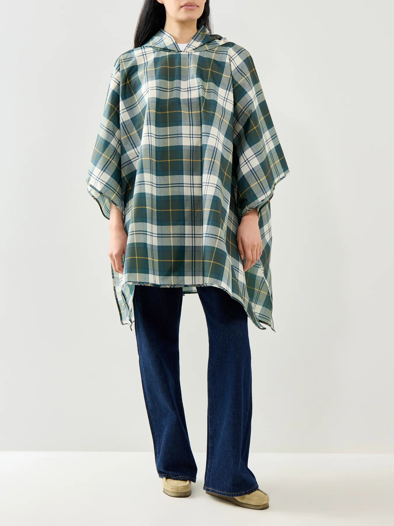 Barbour Tartan Showerproof Poncho Green - Image 2