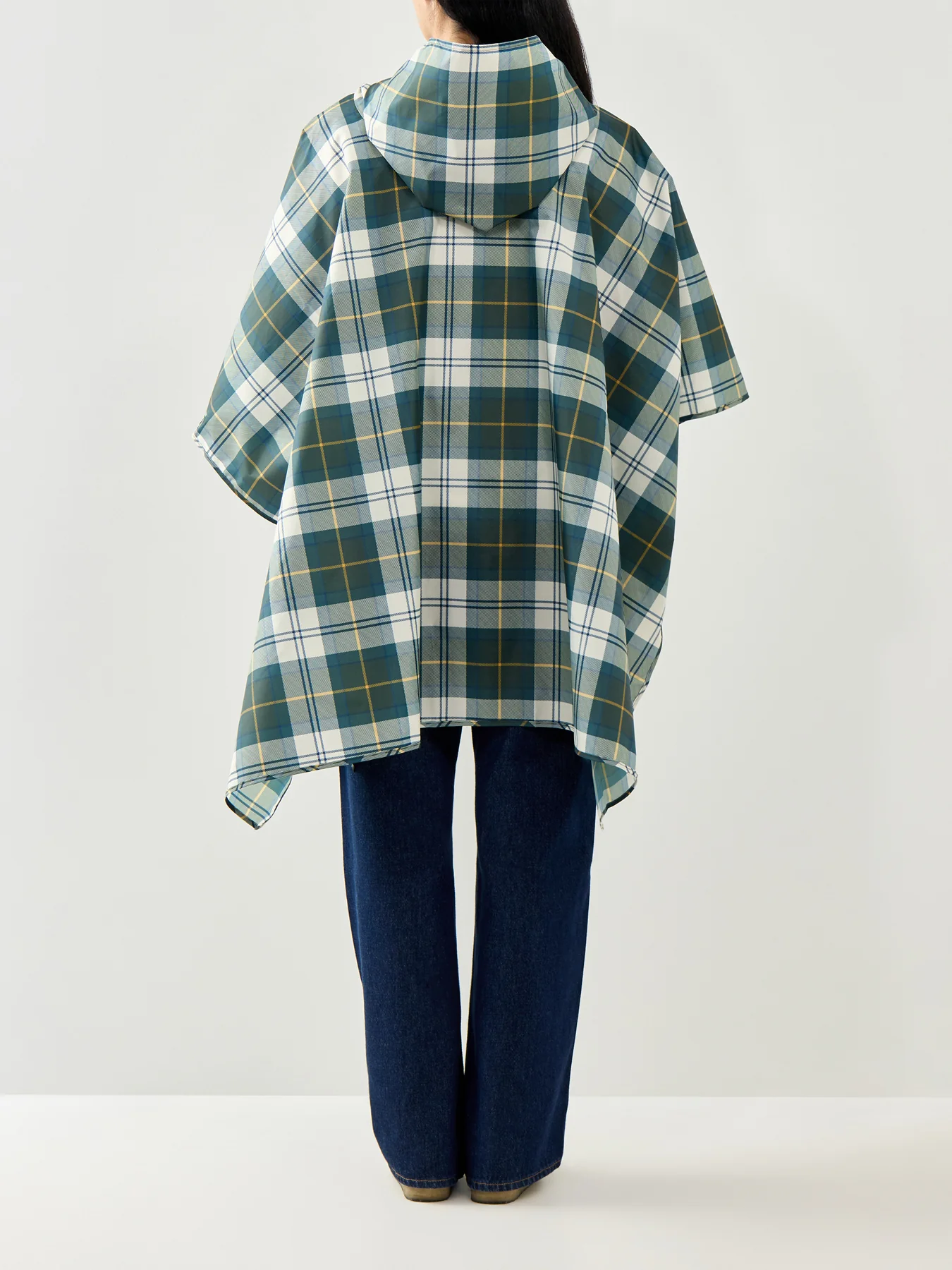 Barbour Tartan Showerproof Poncho Green - Image 5