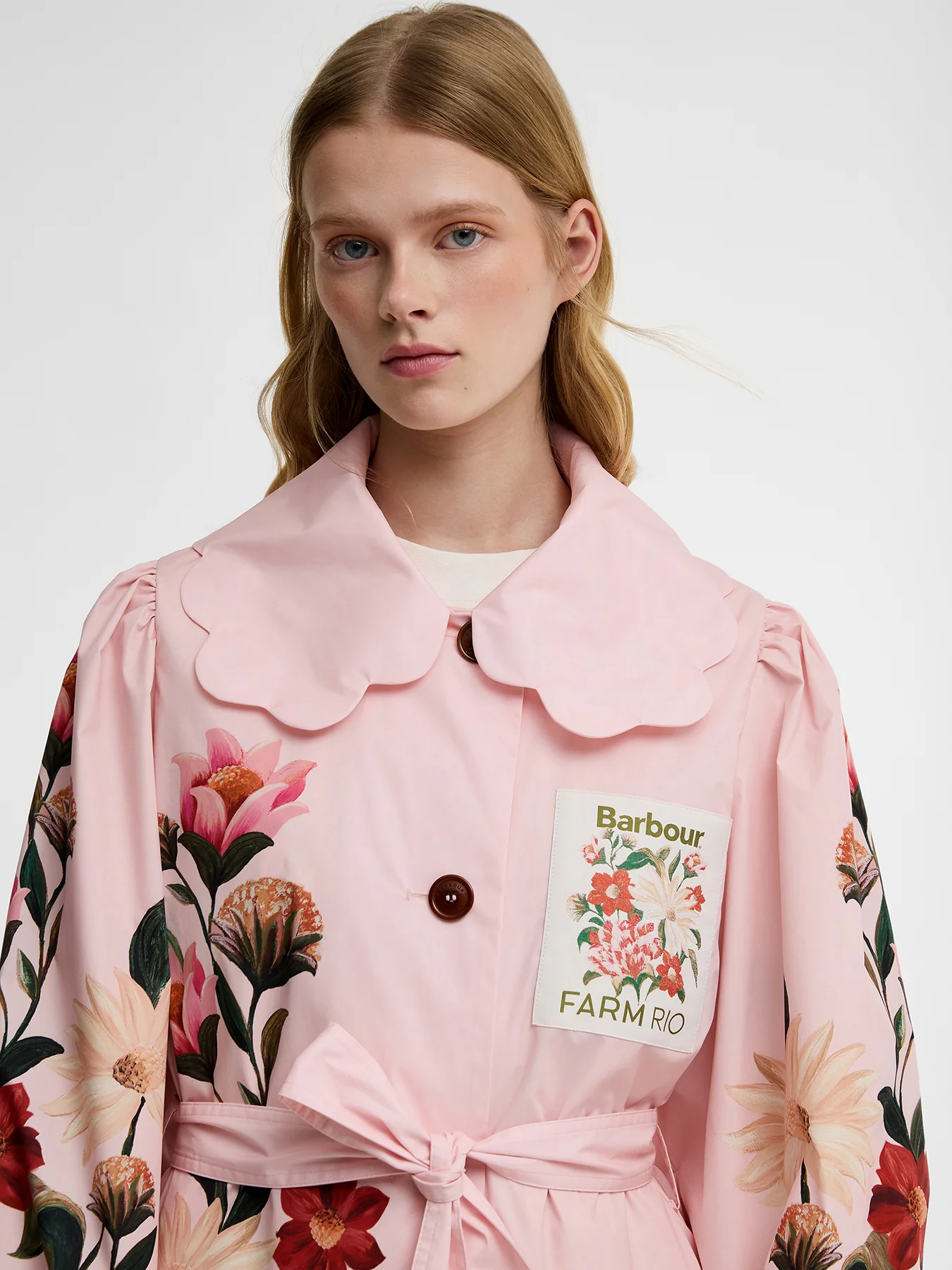 Barbour x Farm Rio Bromelia Showerproof Trench Coat Pink - Image 4