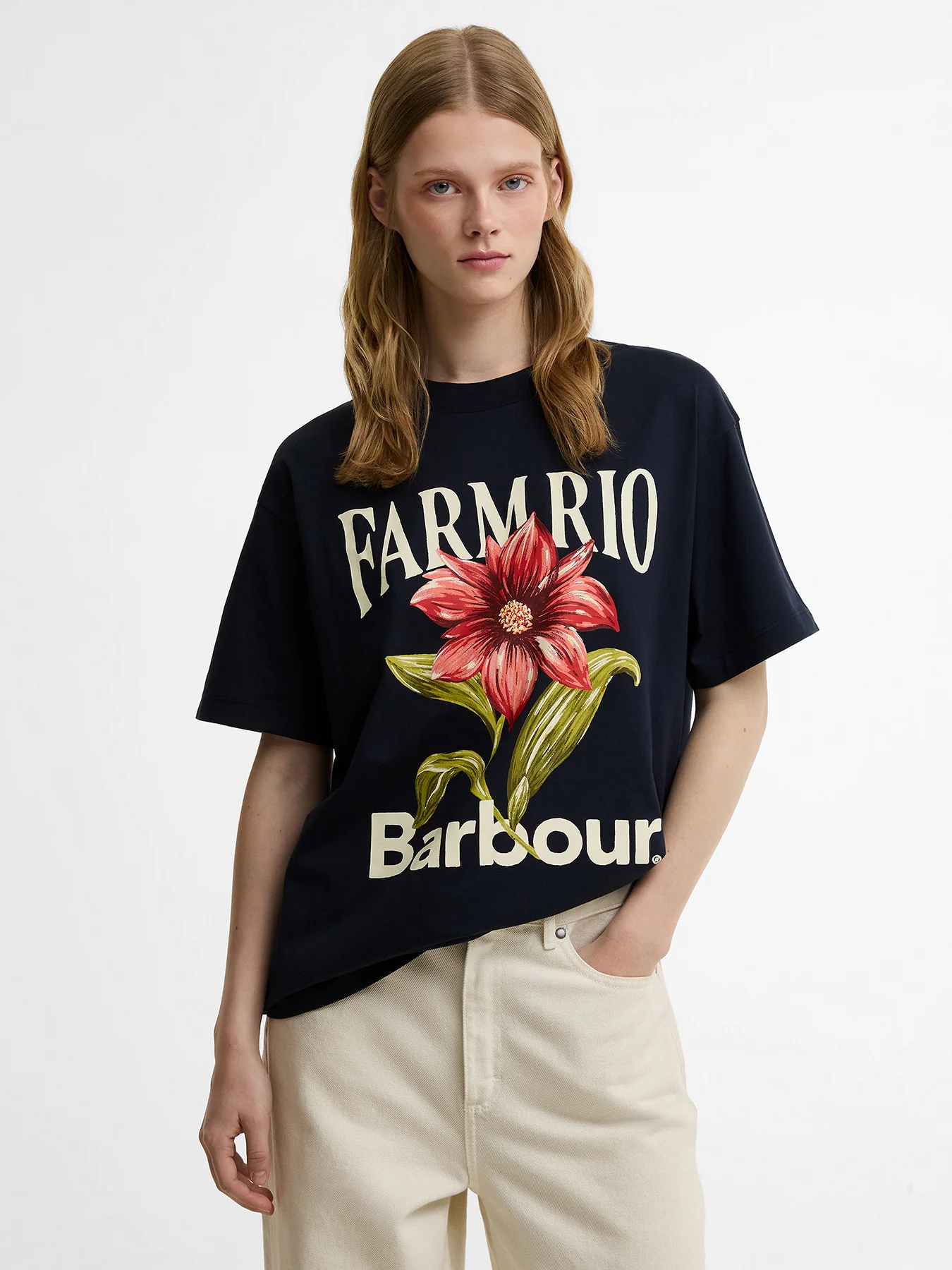 Barbour x Farm Rio Wild Flower T-Shirt Navy - Image 4