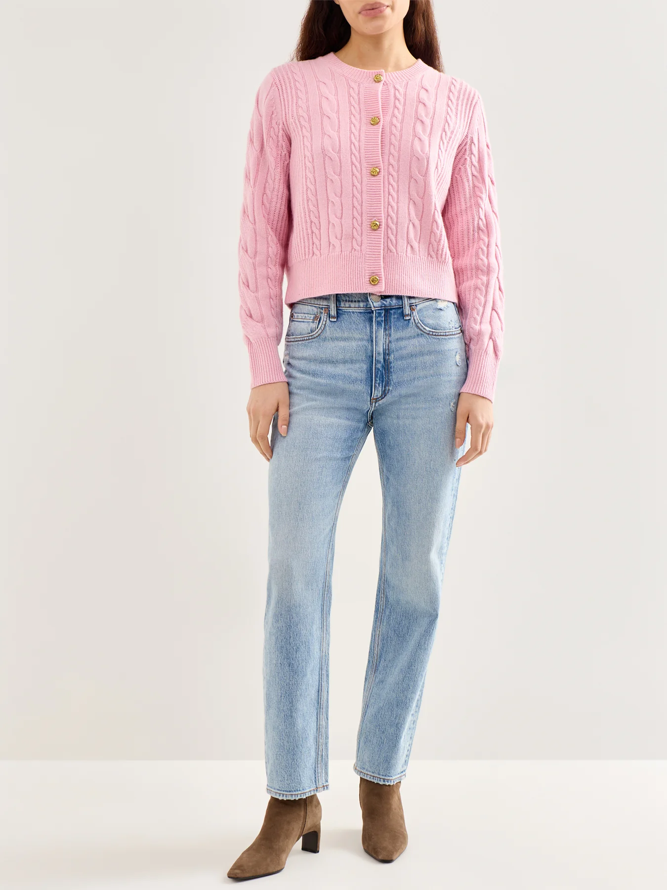 Elina Knitted Crew Neck Cardigan Pink - Image 2