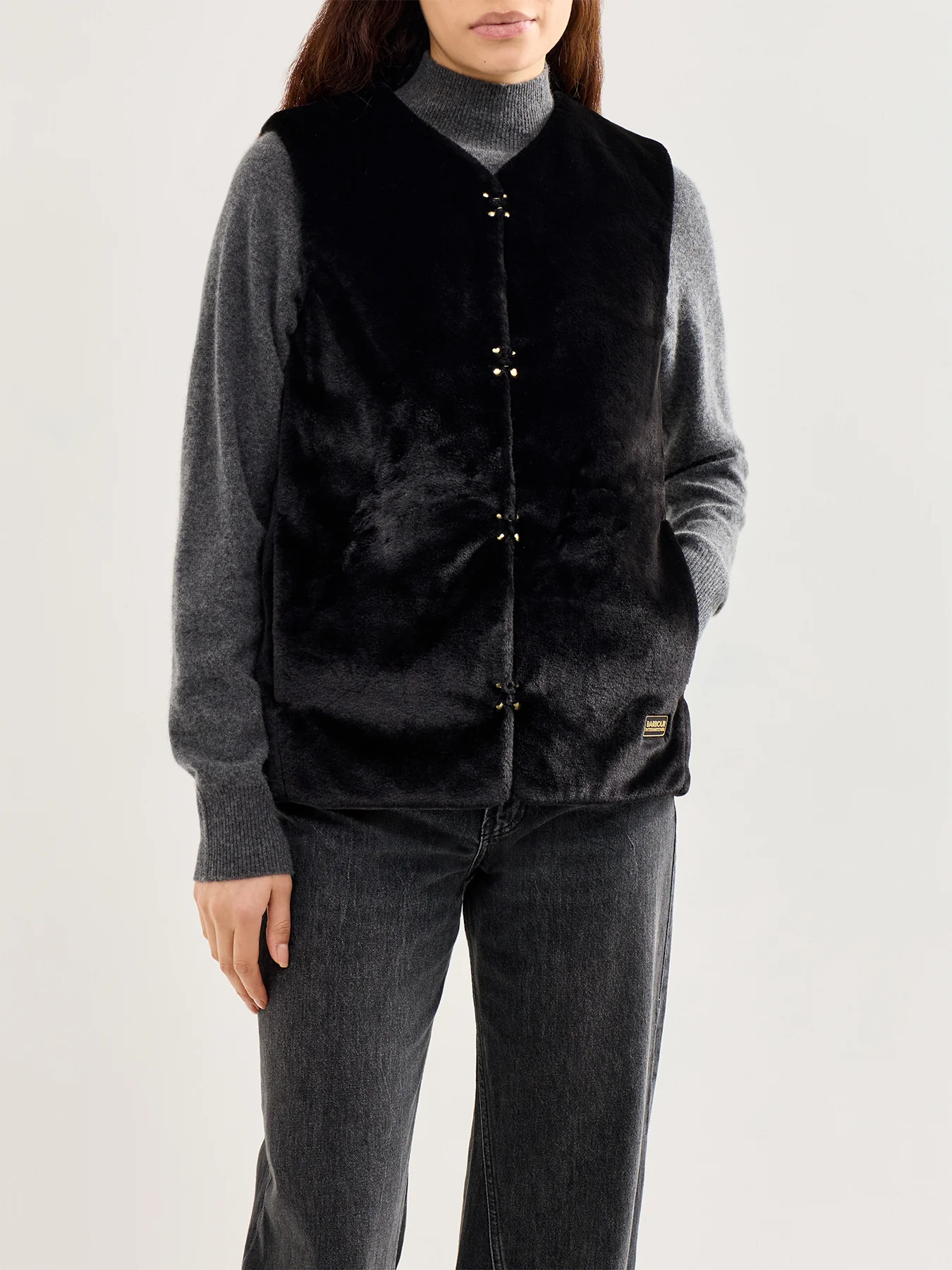 Milan Fur Trim Gilet Black - Image 4