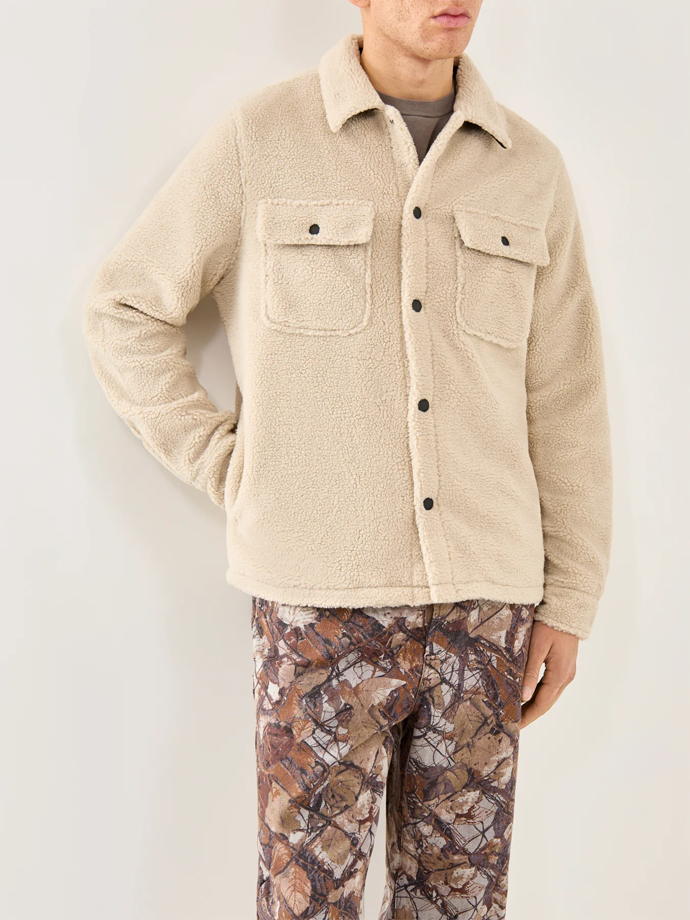 Trident Borg Fleece Overshirt Cream - Image 4