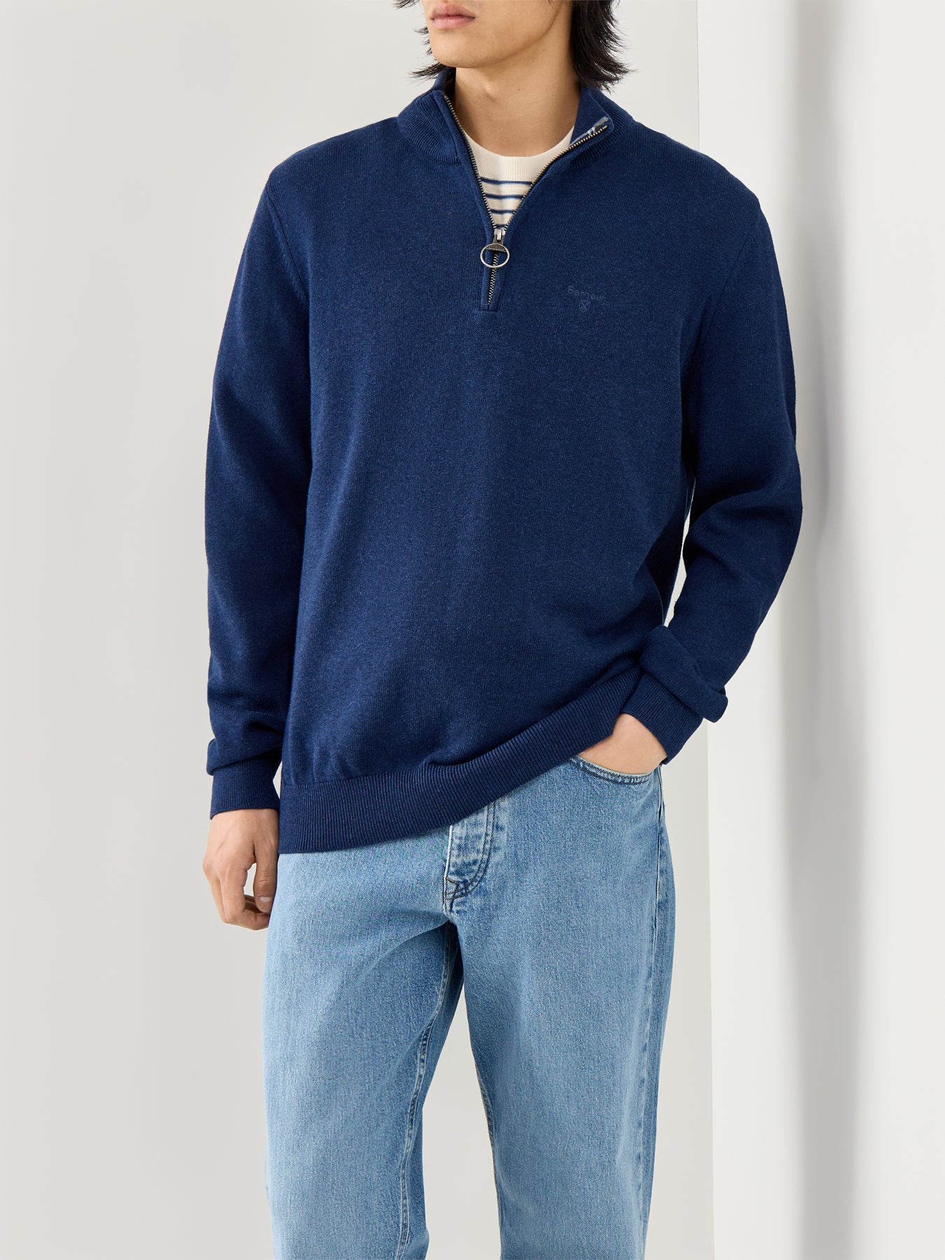Cotton Half Zip Knitted Jumper Blue - Image 4