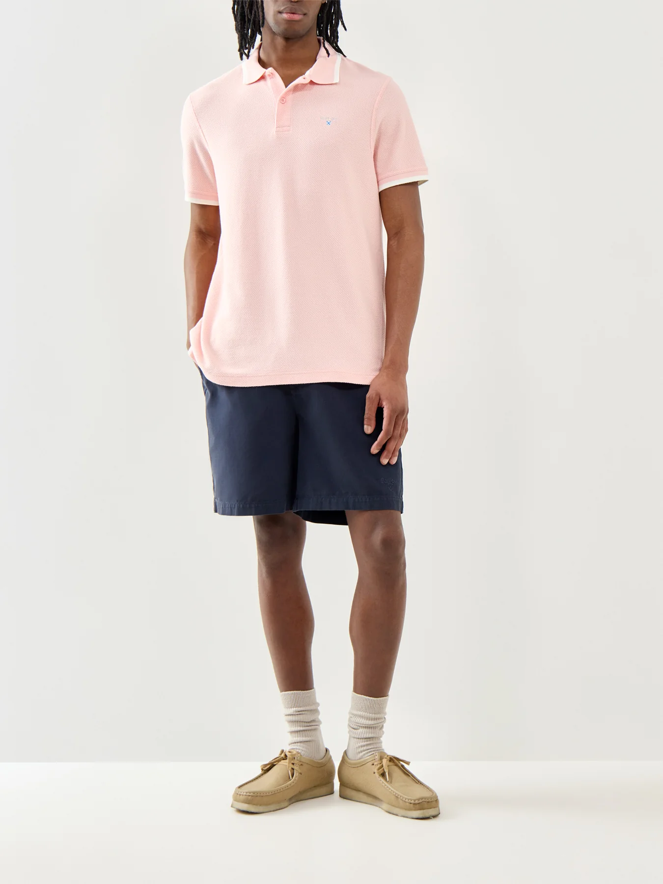 Barbour Ferriby Tailored Polo Shirt Silver Pink - Image 2