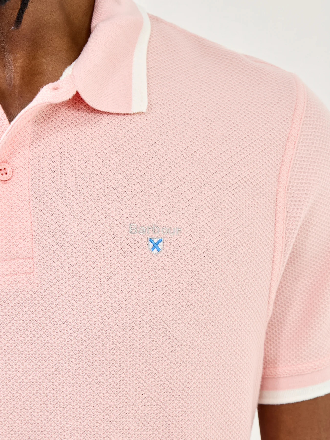 Barbour Ferriby Tailored Polo Shirt Silver Pink - Image 3