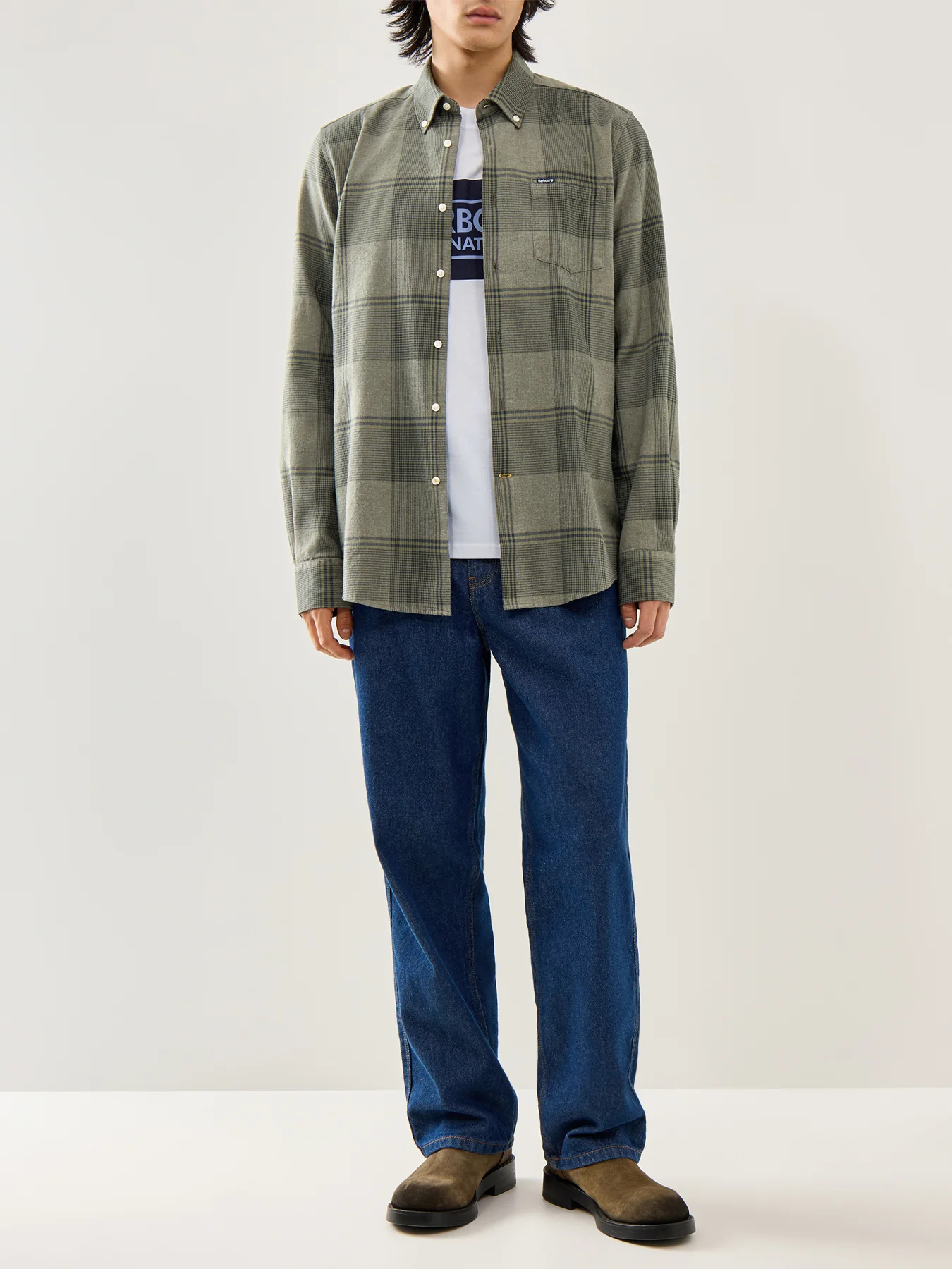 Heaney Checked Tailored Shirt Olive - Image 2
