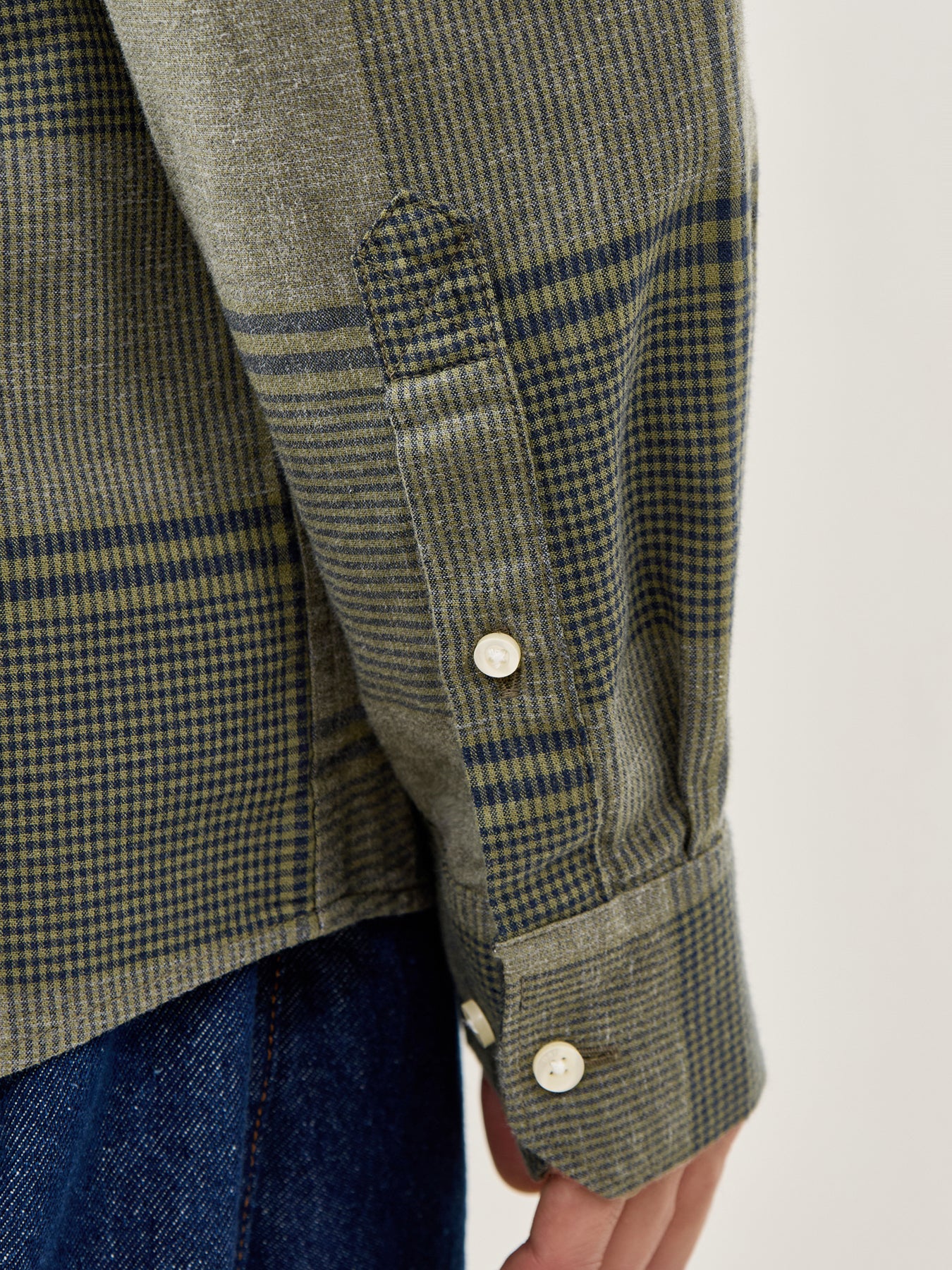Heaney Checked Tailored Shirt Olive - Image 3