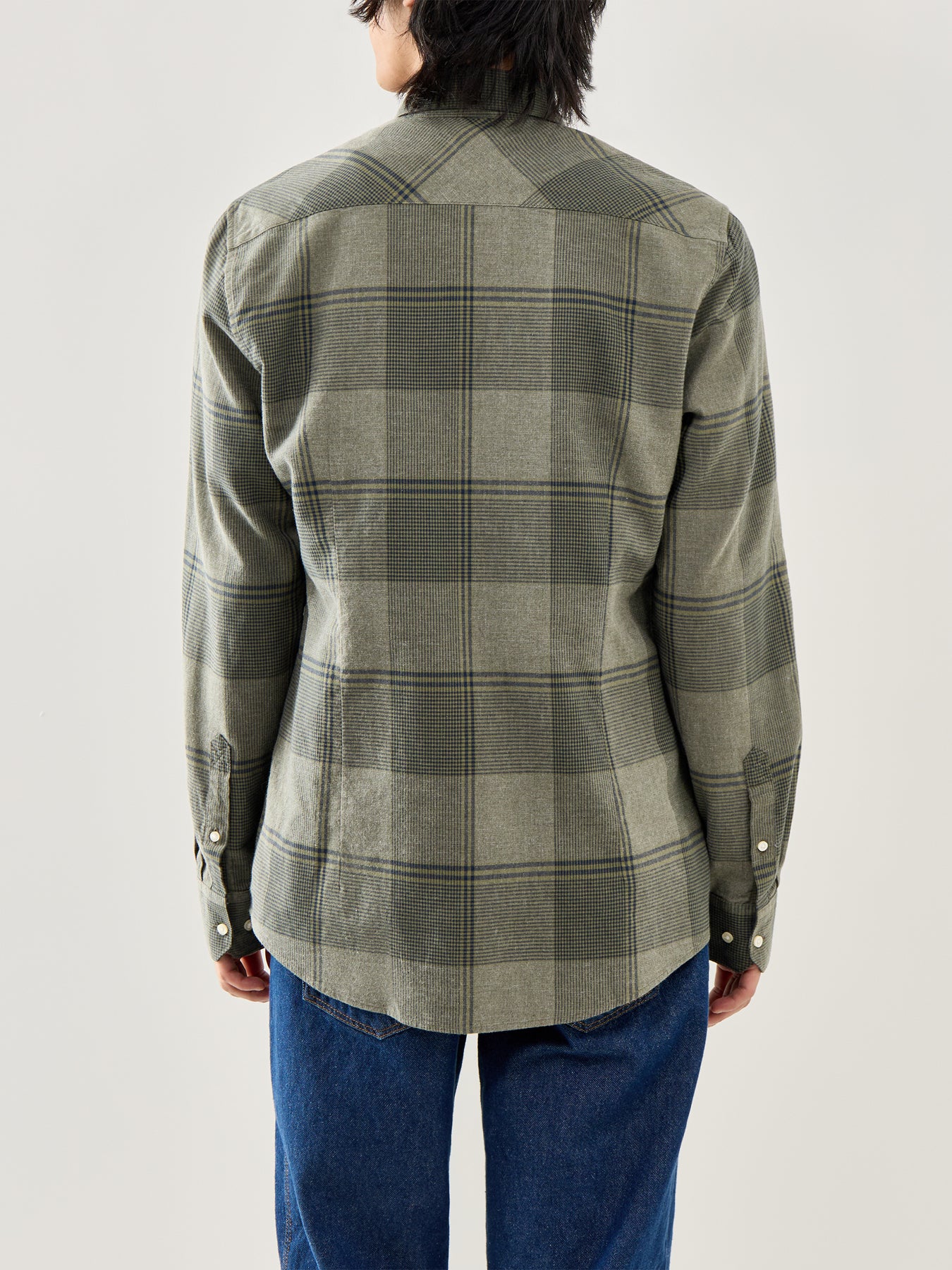 Heaney Checked Tailored Shirt Olive - Image 5