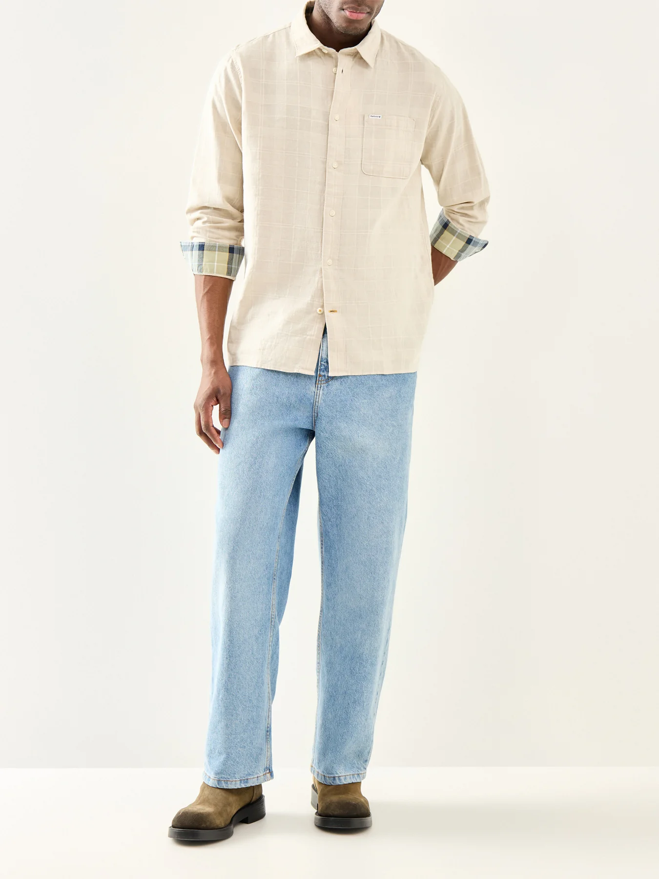 Ingswell Textured Tartan Relaxed Shirt Cream - Image 2