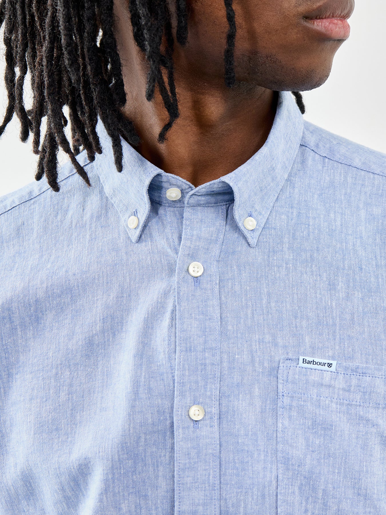 Barbour Nelson Linen Mix Shirt Blue - Image 3