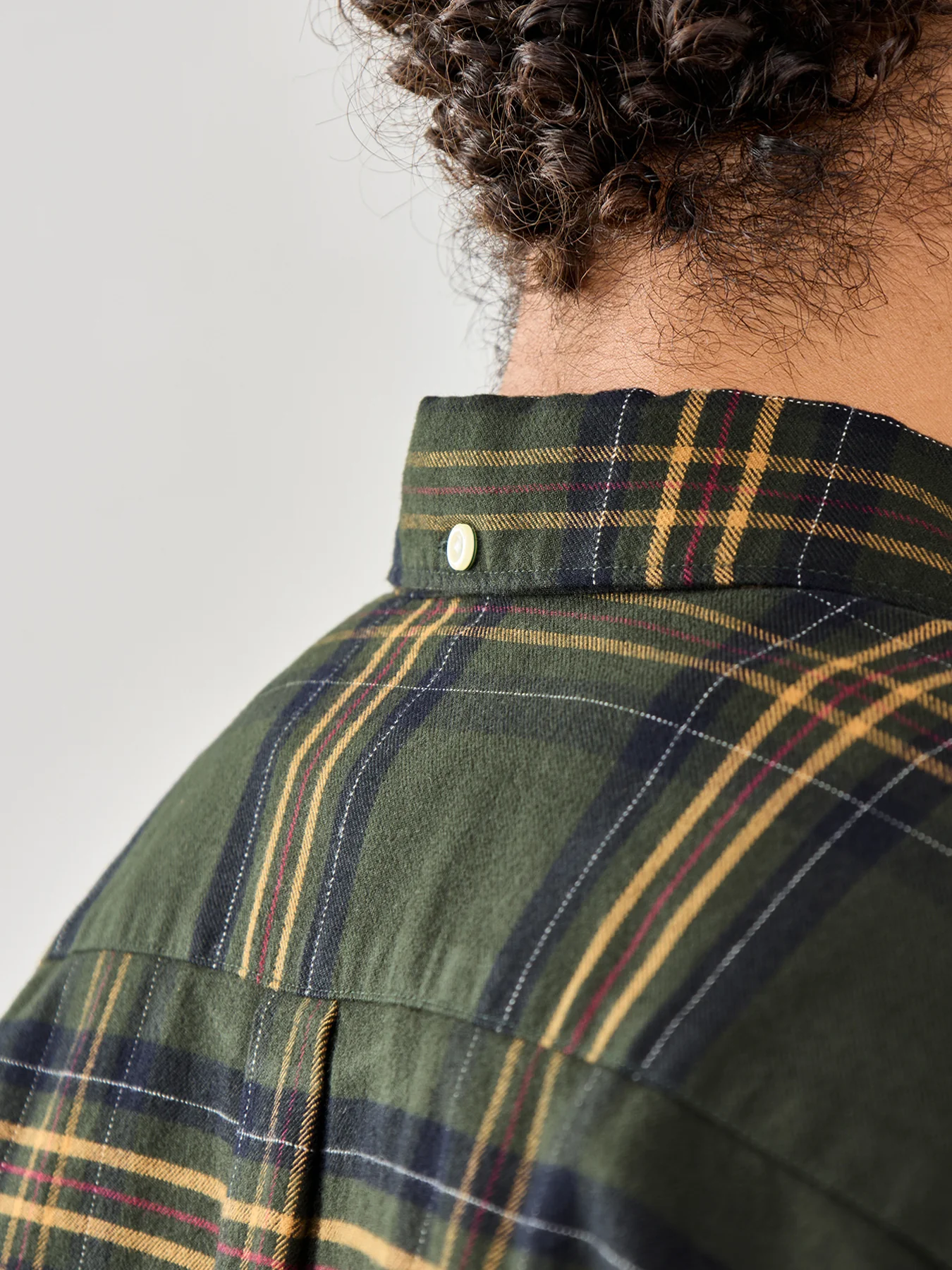 Portdown Tailored Cotton Checked Shirt Olive - Image 3