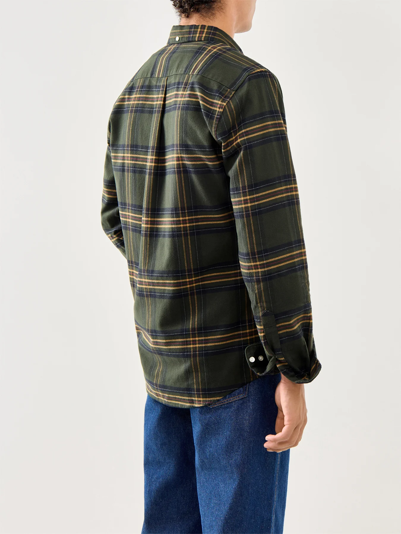 Portdown Tailored Cotton Checked Shirt Olive - Image 5