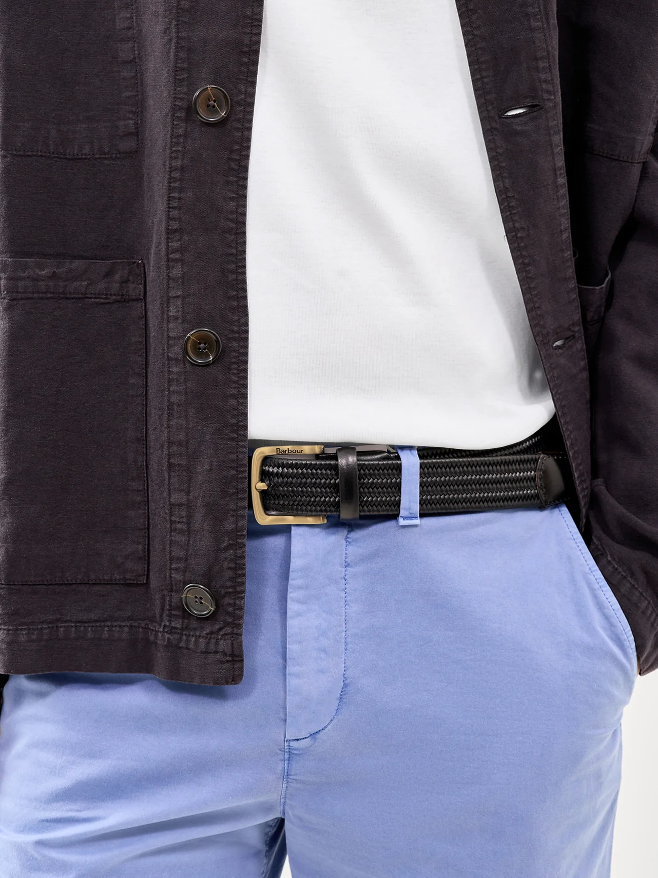 Stretch Leather Woven Belt Black - Image 2