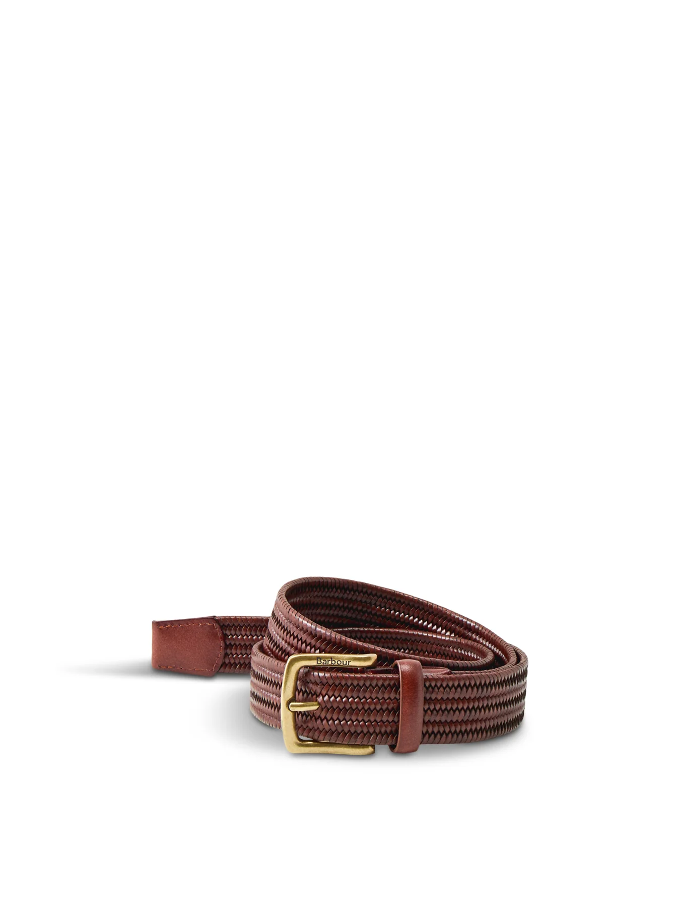 Stretch Leather Woven Belt Brown