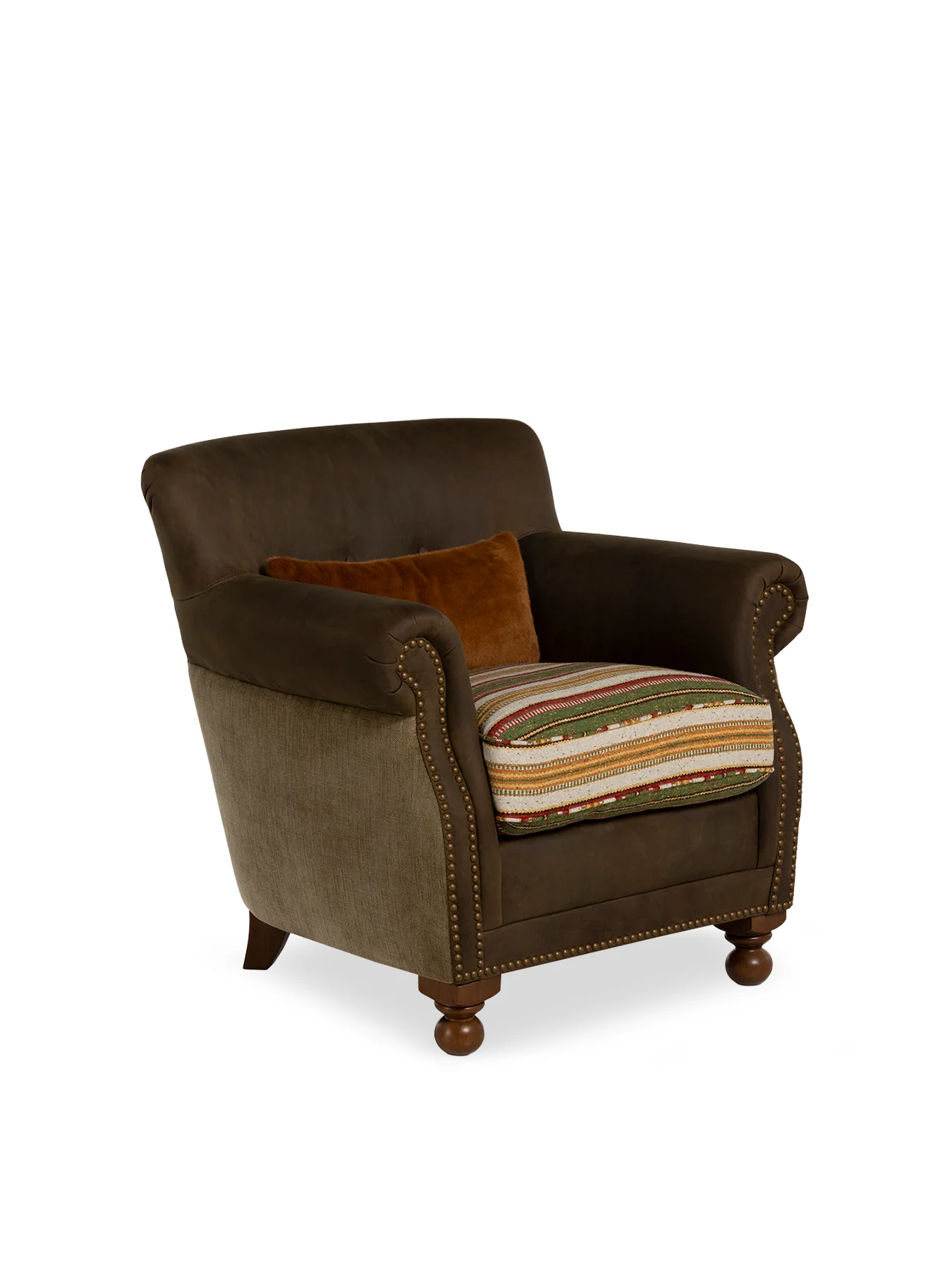 Bertie Leather Armchair With Fabric Seat