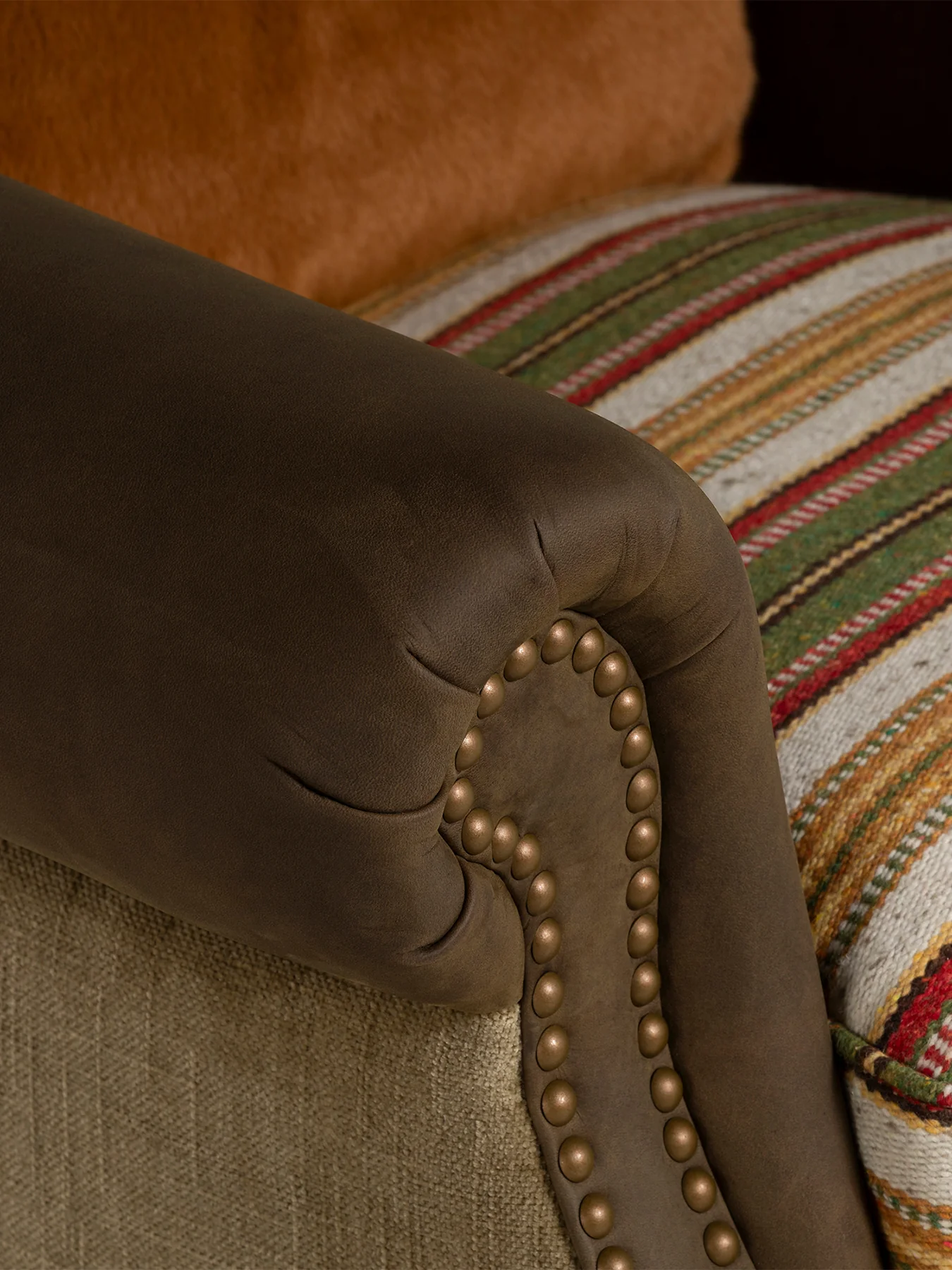 Bertie Leather Armchair With Fabric Seat - Image 2