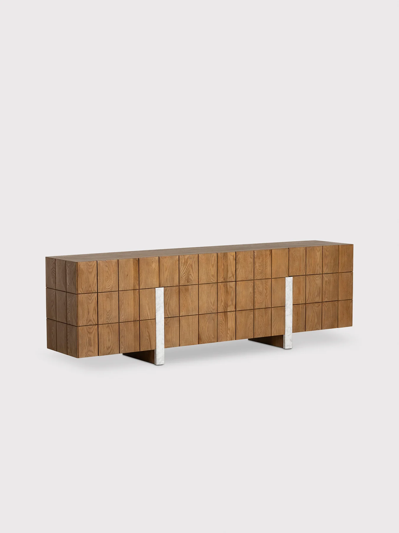 Nebraska Oak Wood Tessellated Sideboard with Marble Detail Brown - Image 3