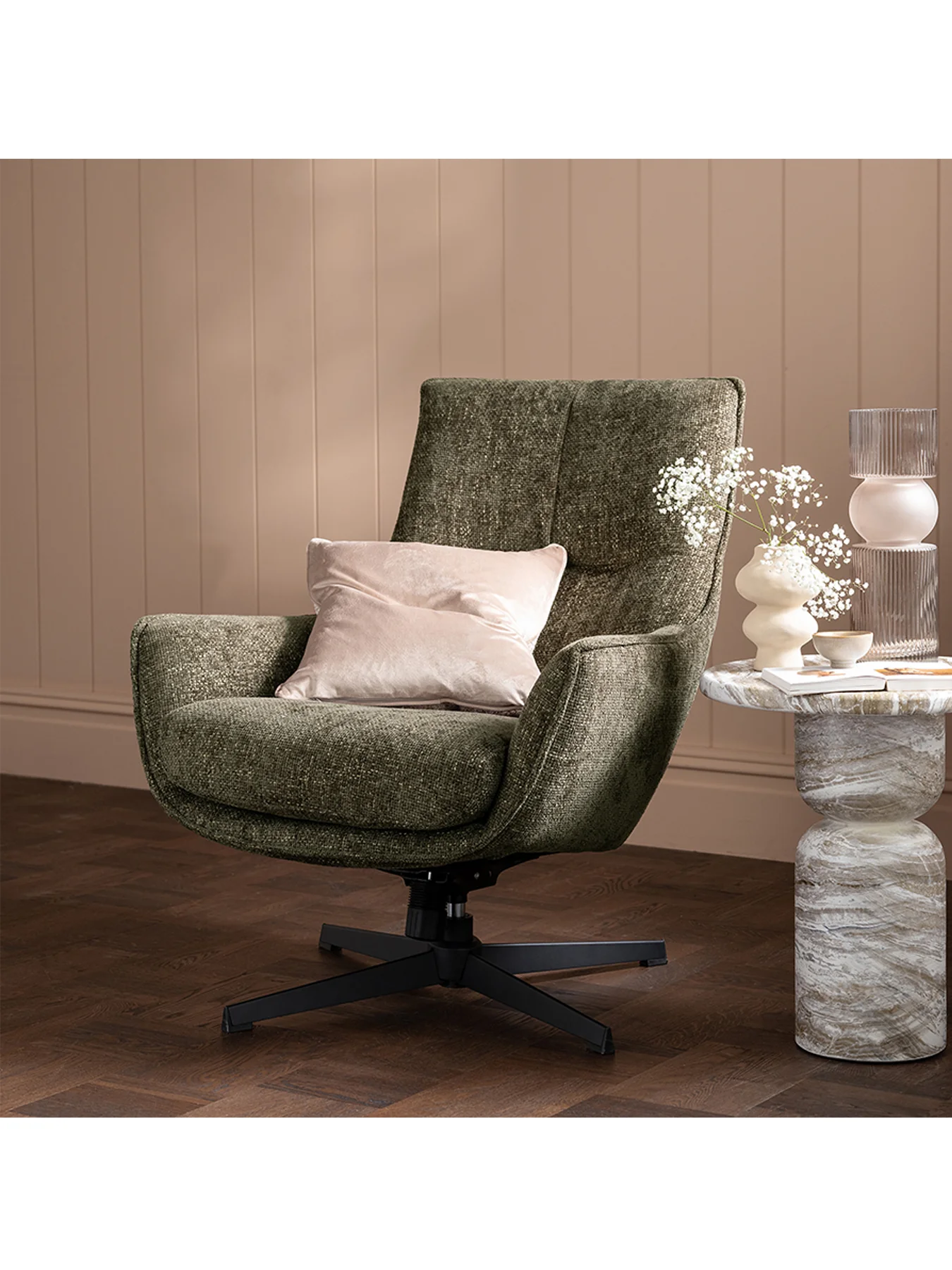 Draycott Green Fabric Swivel Armchair - Image 2