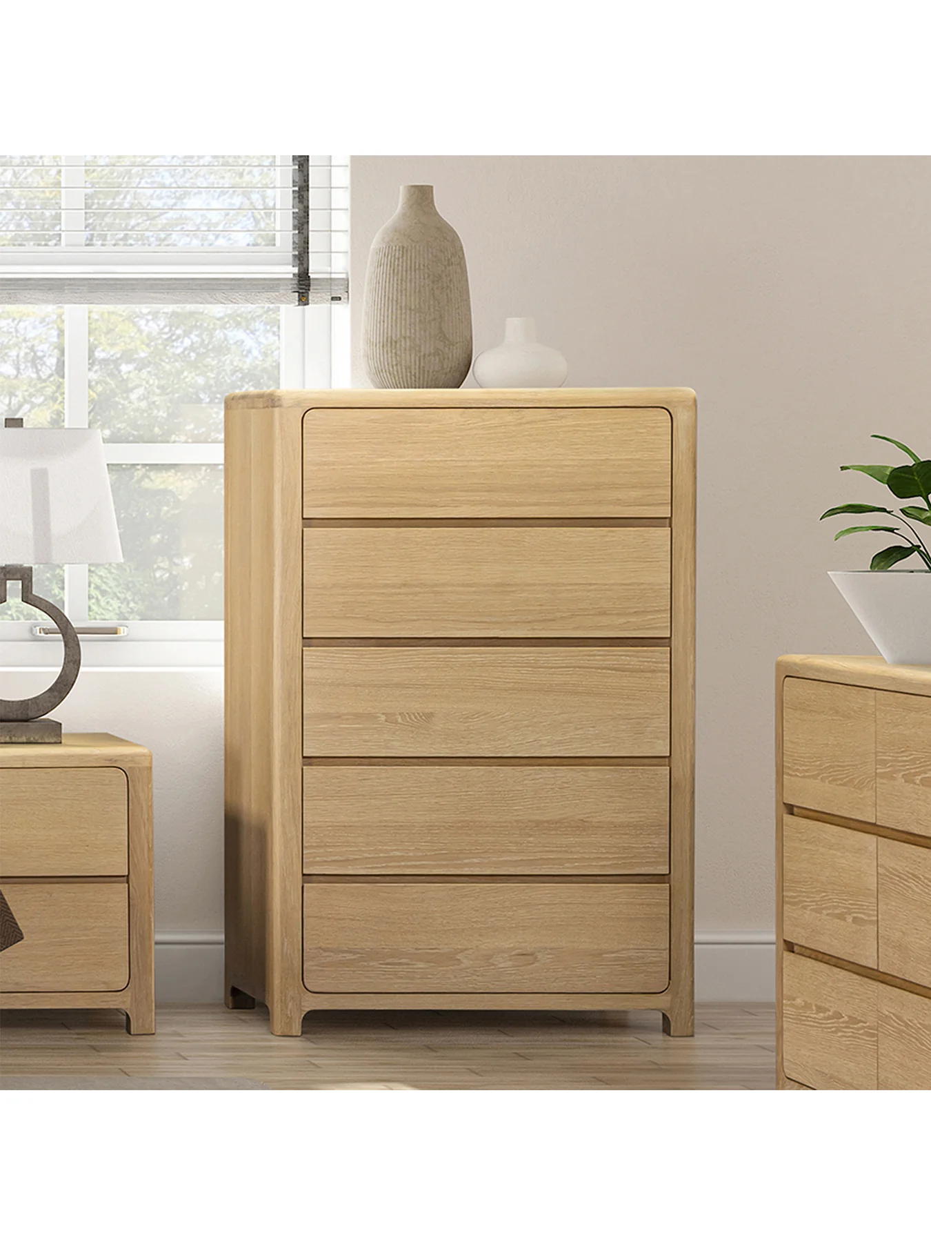 Hadrian Oak 5 Drawer Tallboy - Image 2