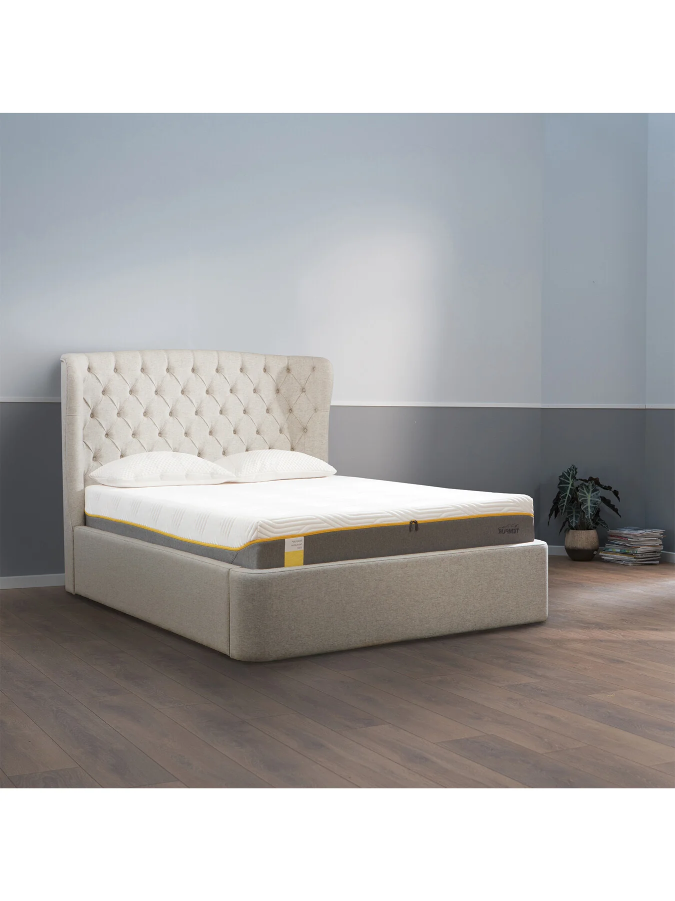 Holcot Fabric King Ottoman Bed Frame Beige - Image 2