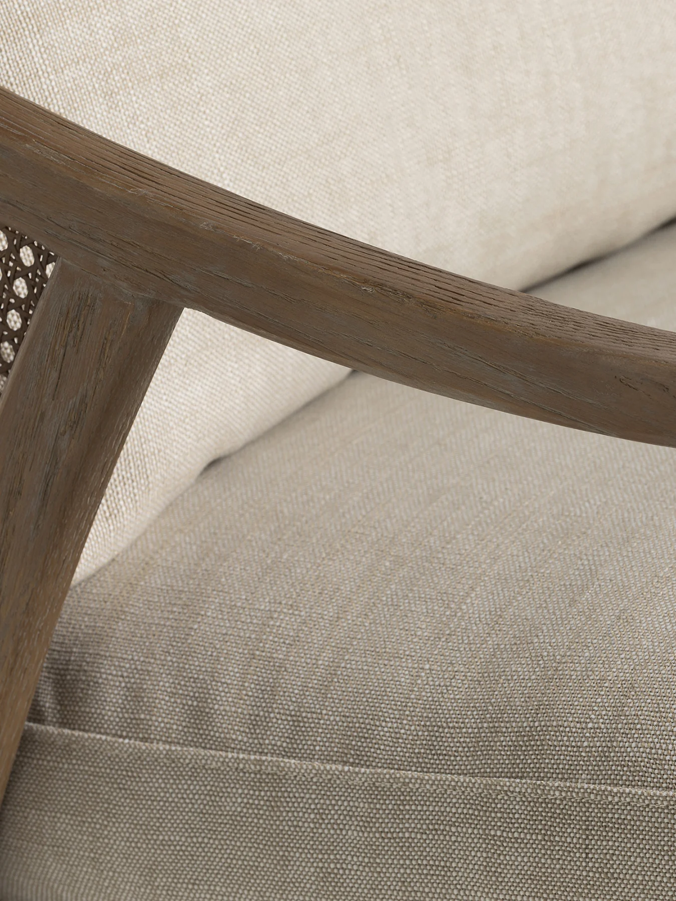 Pascal Beige Fabric 2-Seater Sofa with Rattan Sides - Image 4