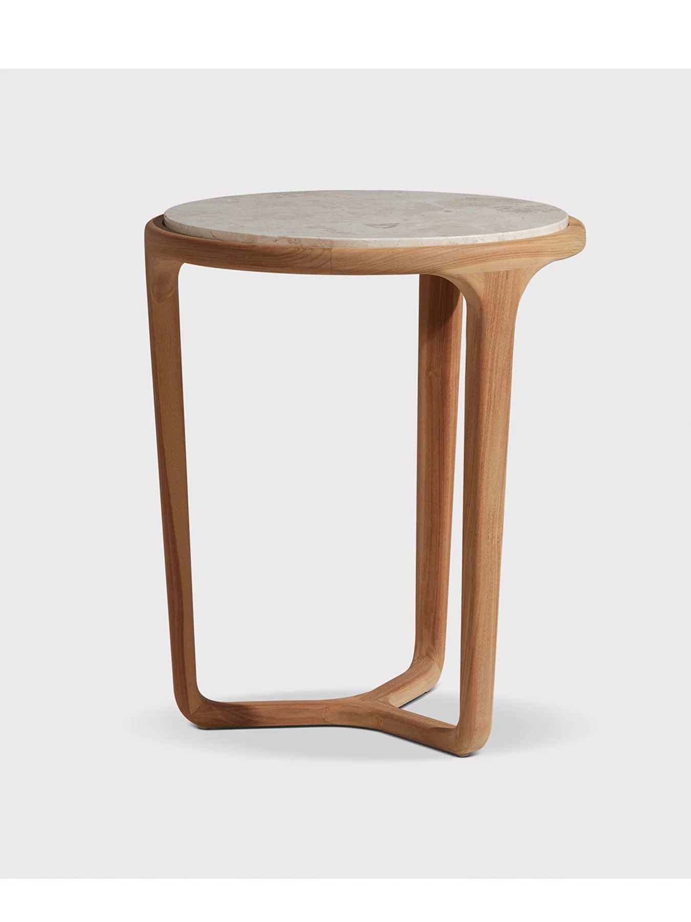 Terza Teak Wood Round Side Table with Marble Top Neutral - Image 3