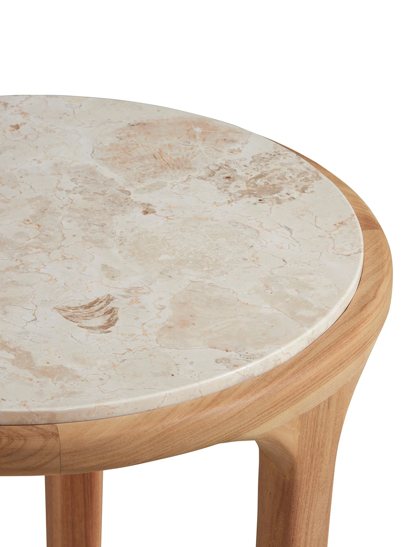 Terza Teak Wood Round Side Table with Marble Top Neutral - Image 4