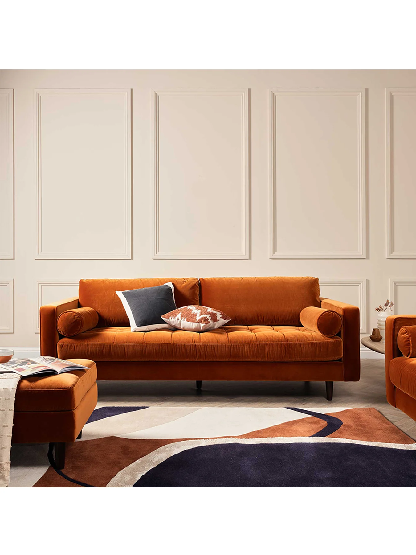 Hemingway Burnt Orange Velvet 3 Seater Sofa - Image 2