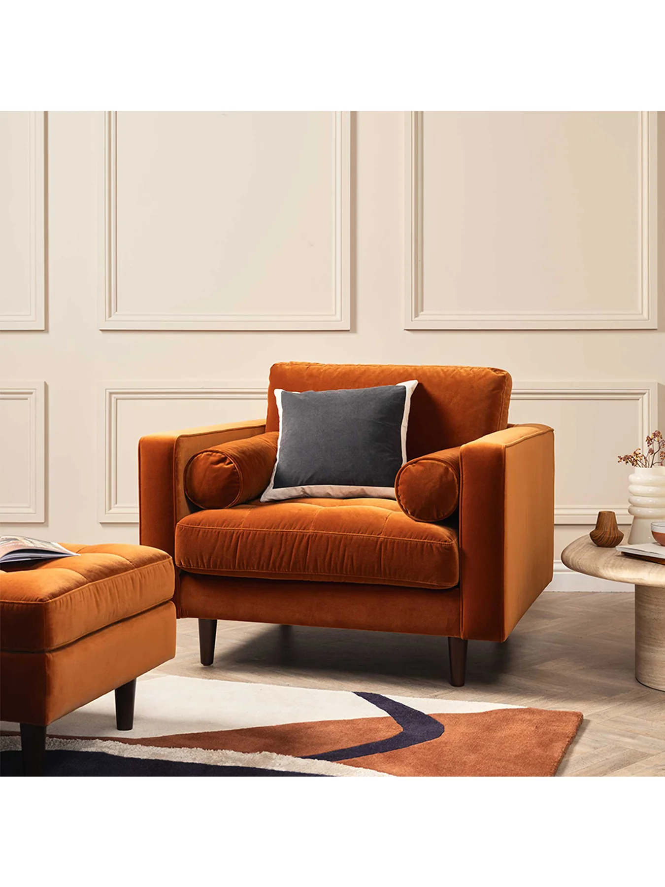 Hemingway Burnt Orange Velvet Armchair - Image 2
