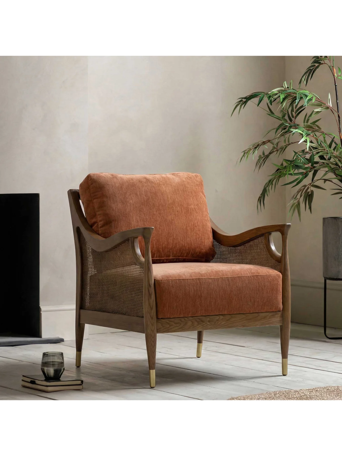 Fabric Accent Chair With Rattan Orange - Image 2